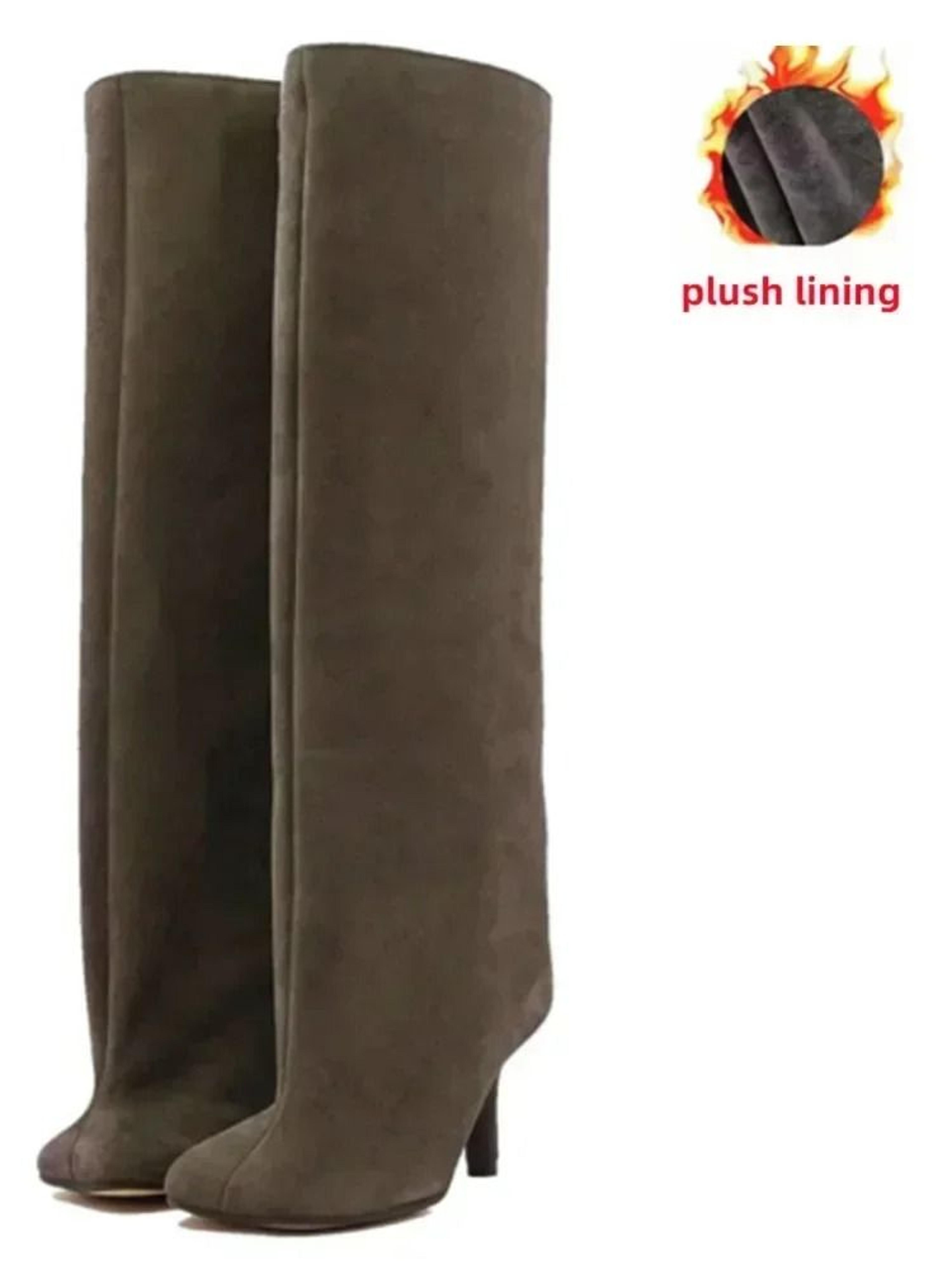 Womens Knee High Boots With 6cm Slim High Heels Round Toe Fashion Long Boots For Autumn And Winter 18