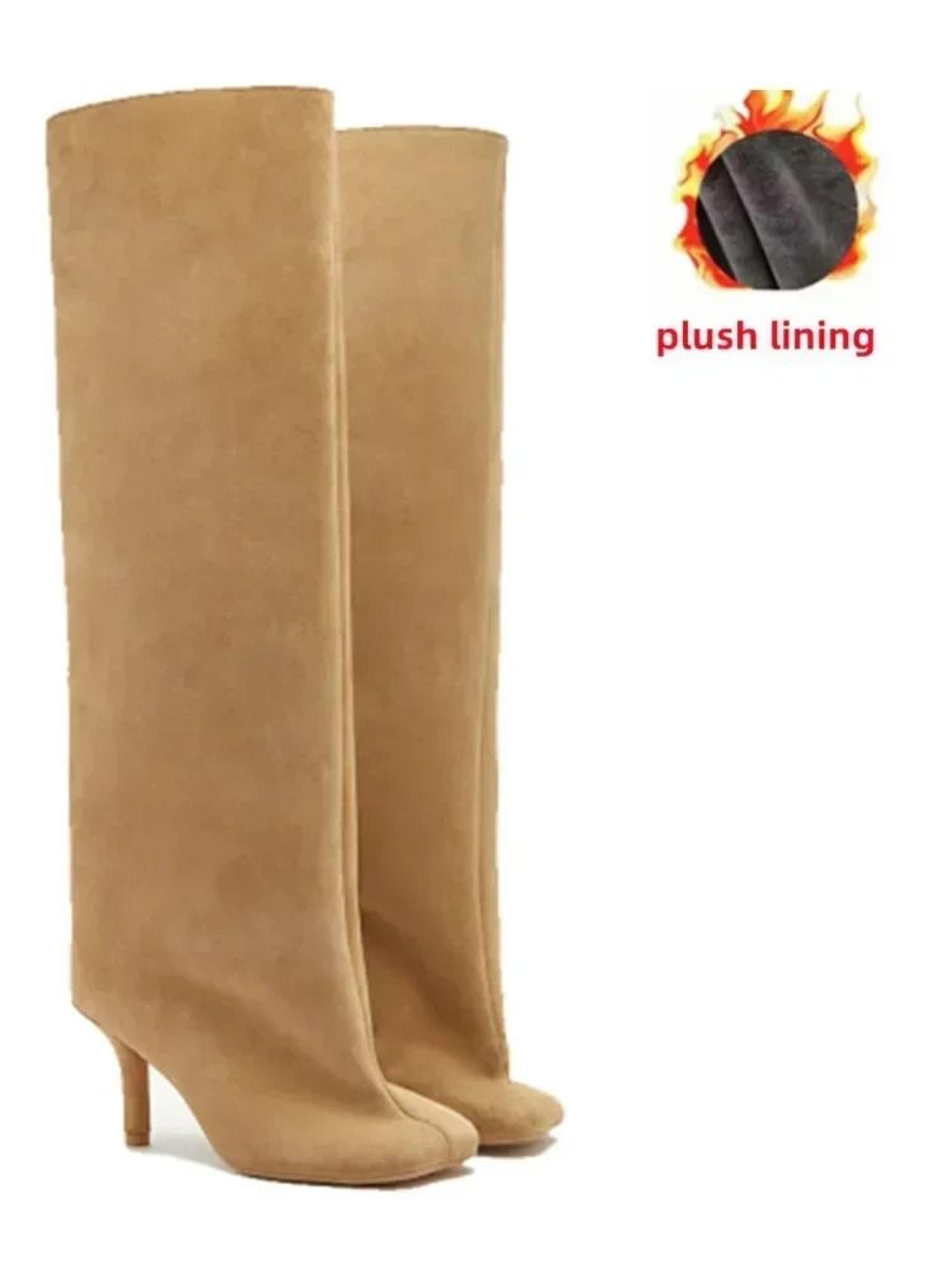 Womens Knee High Boots With 6cm Slim High Heels Round Toe Fashion Long Boots For Autumn And Winter 19