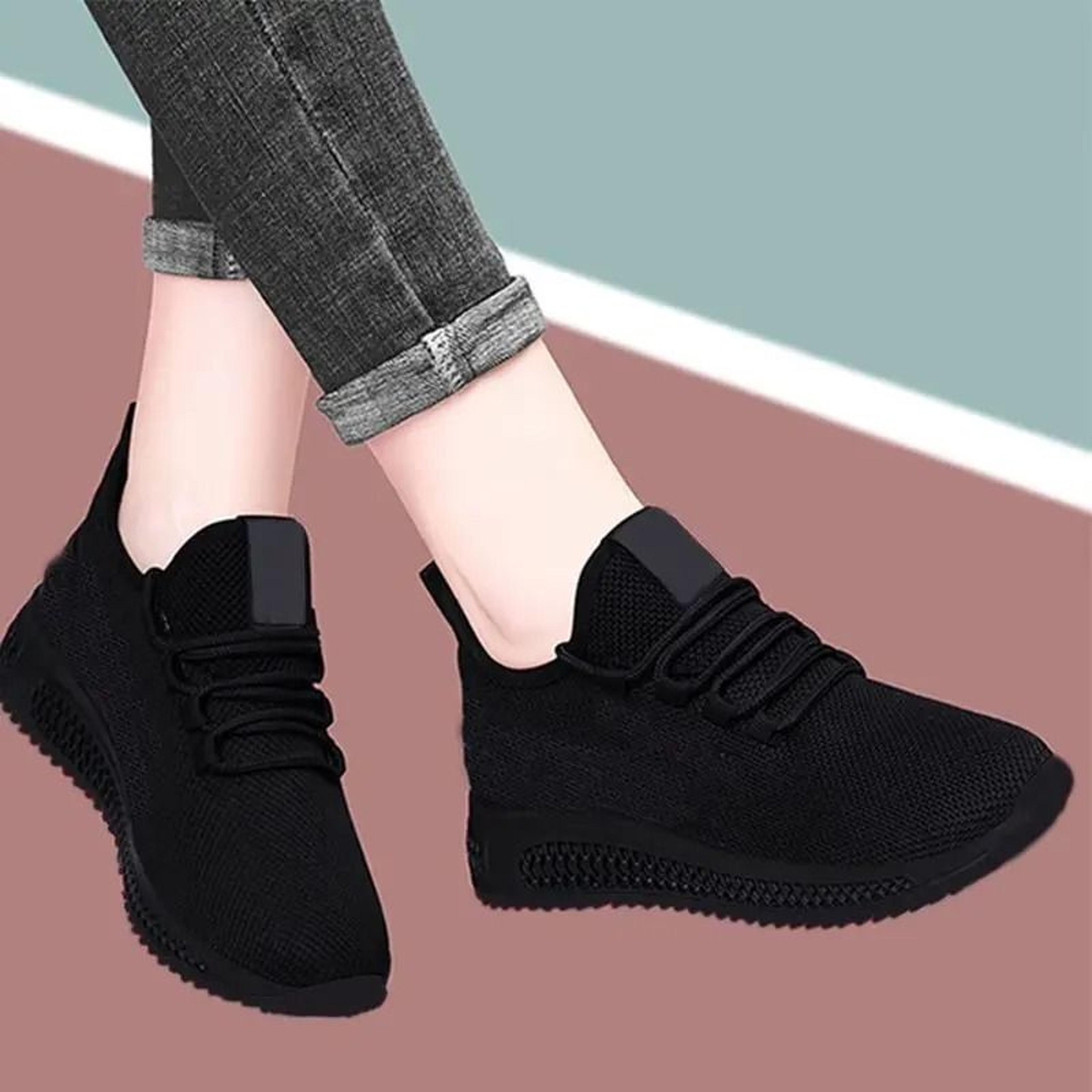Womens Breathable Non Slip Platform Casual Sneakers Black 2024 4