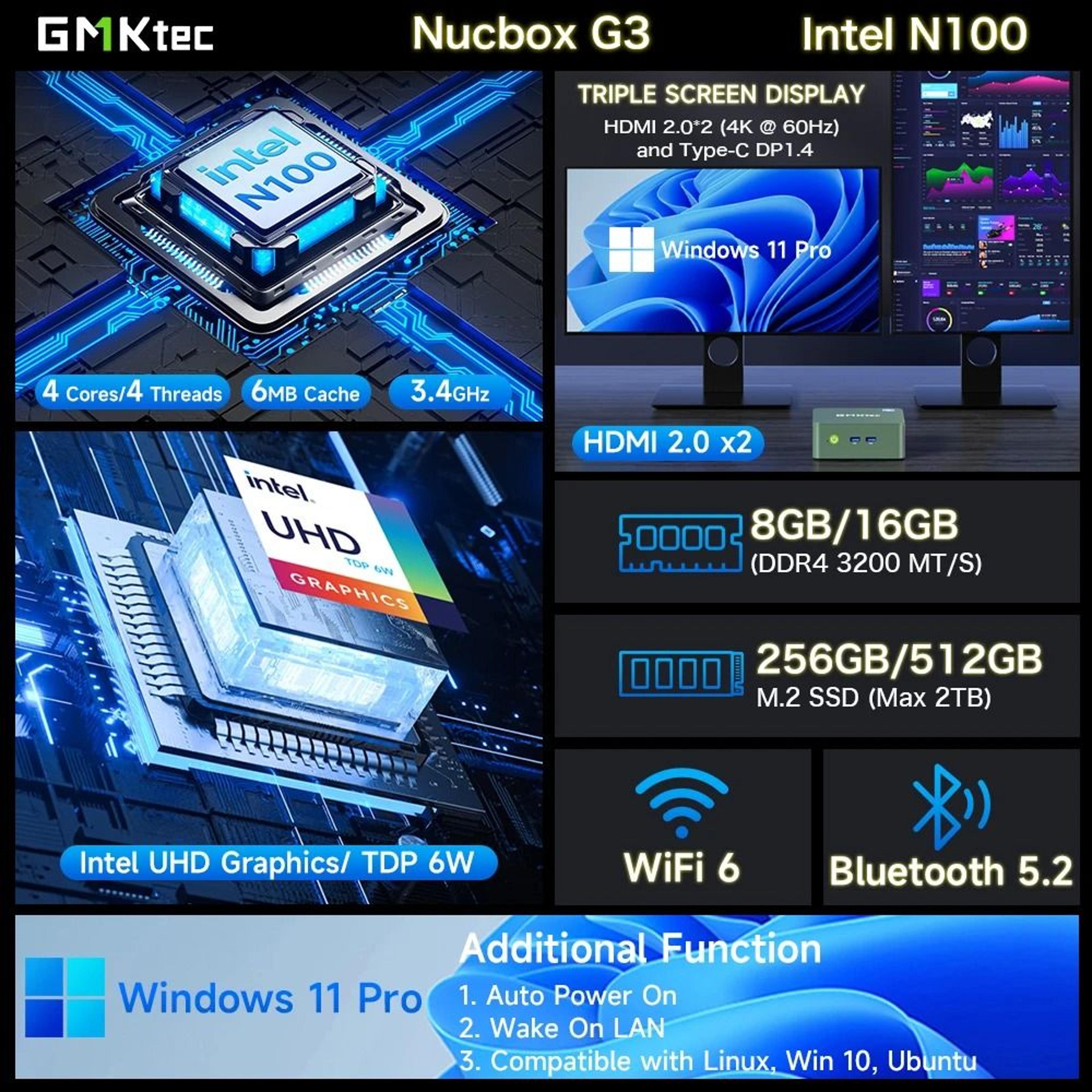 GMKtec G3 Mini PC Intel Alder Lake N100 Windows 11 Pro With DDR4 RAM And PCIe SSD 1