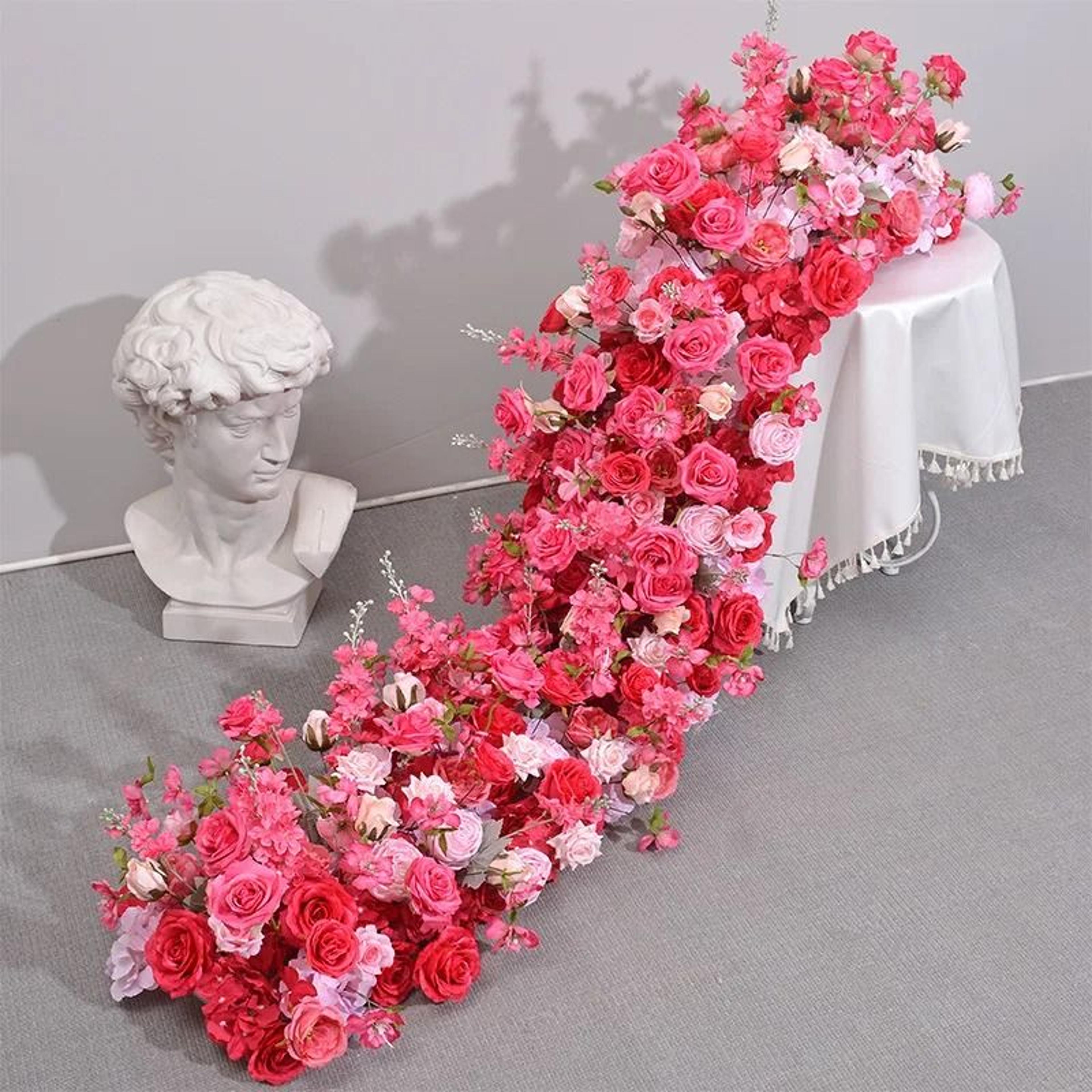 Pink Rose Large Flower Row Runner For Wedding Decor Floral Backdrop 3