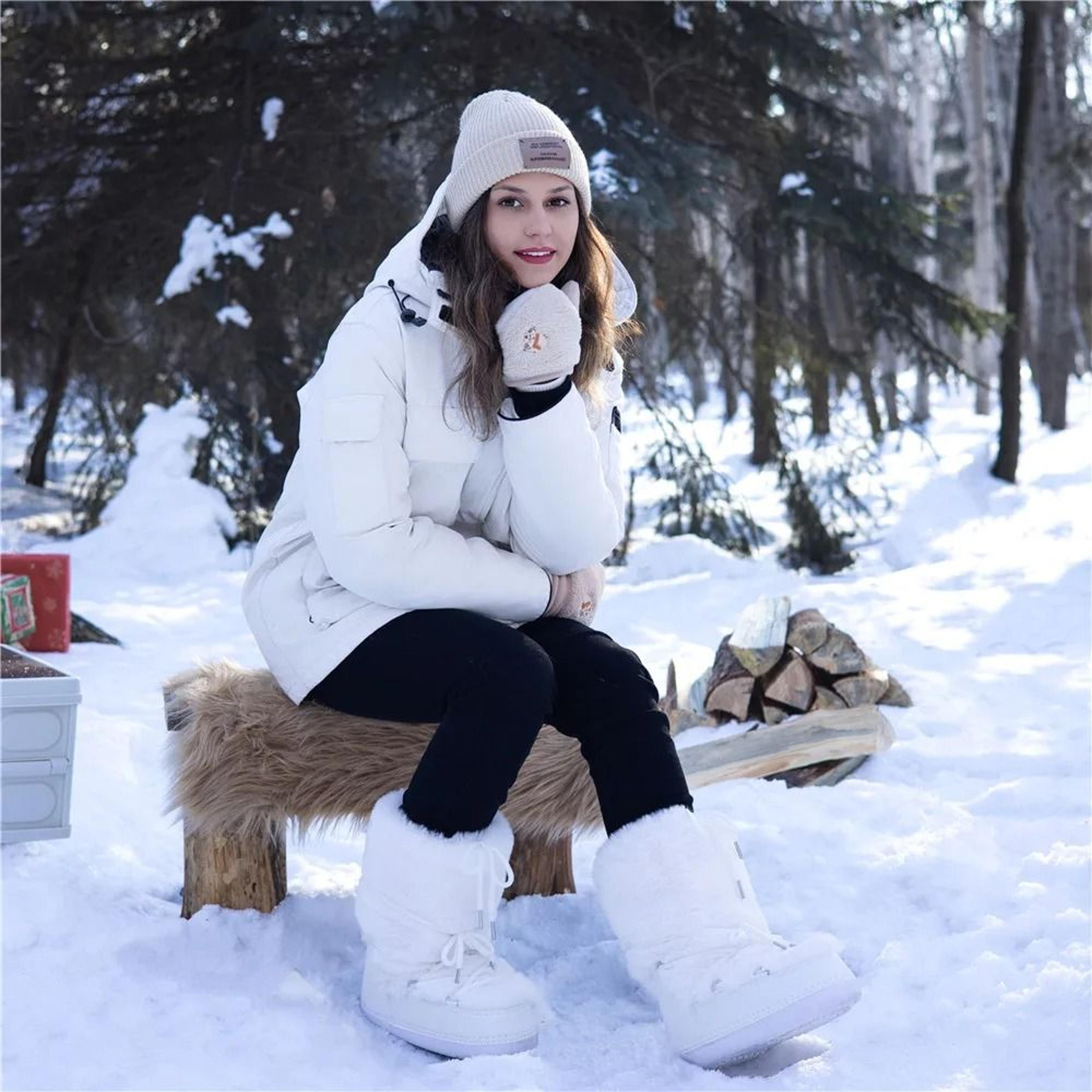 Womens Winter Snow Boots Fur Lined Waterproof Platform Ski Boots 2