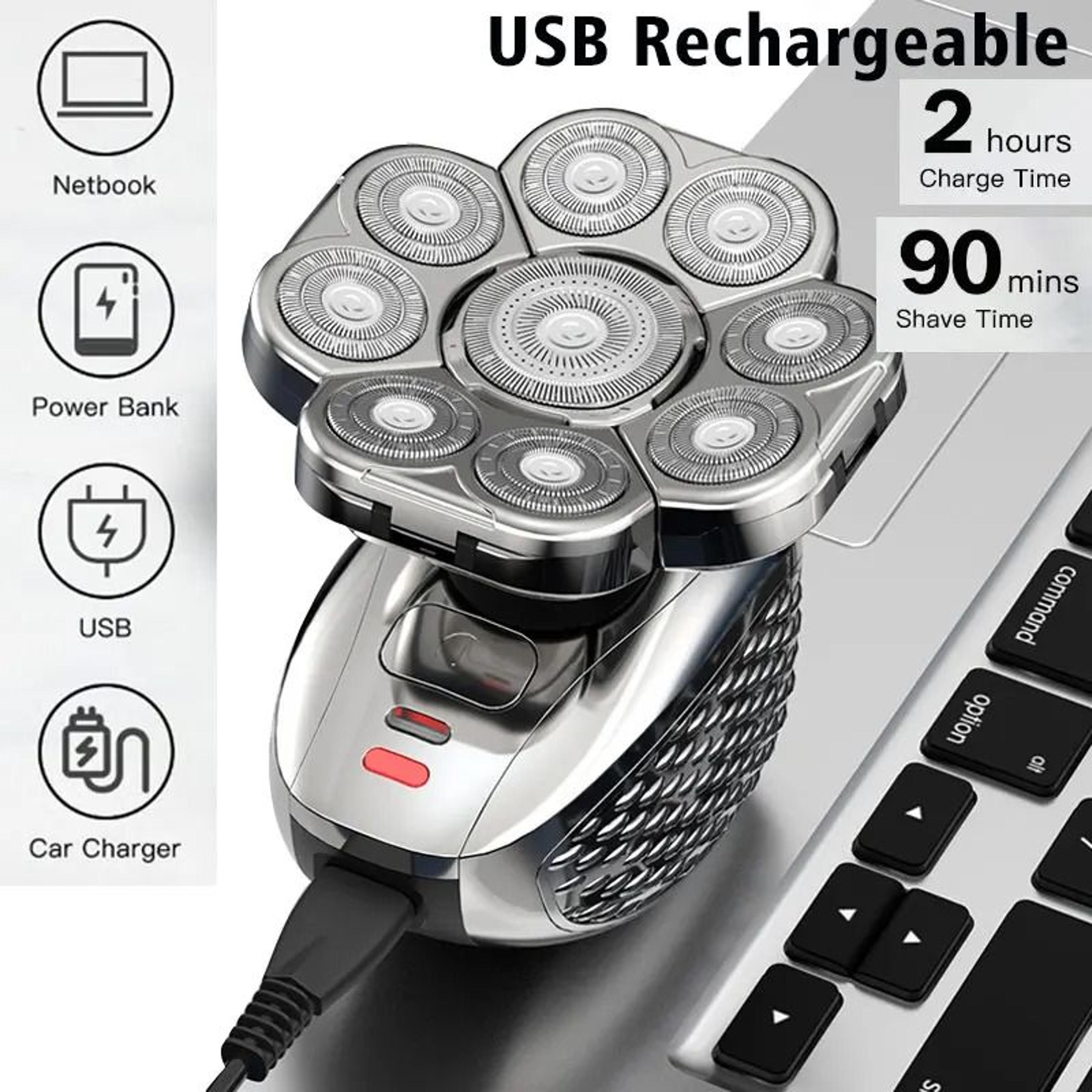 Mens Bald Head Electric Shaver 9 Blade Floating Rechargeable Trimmer With Beard Nose And Ear Attach 3