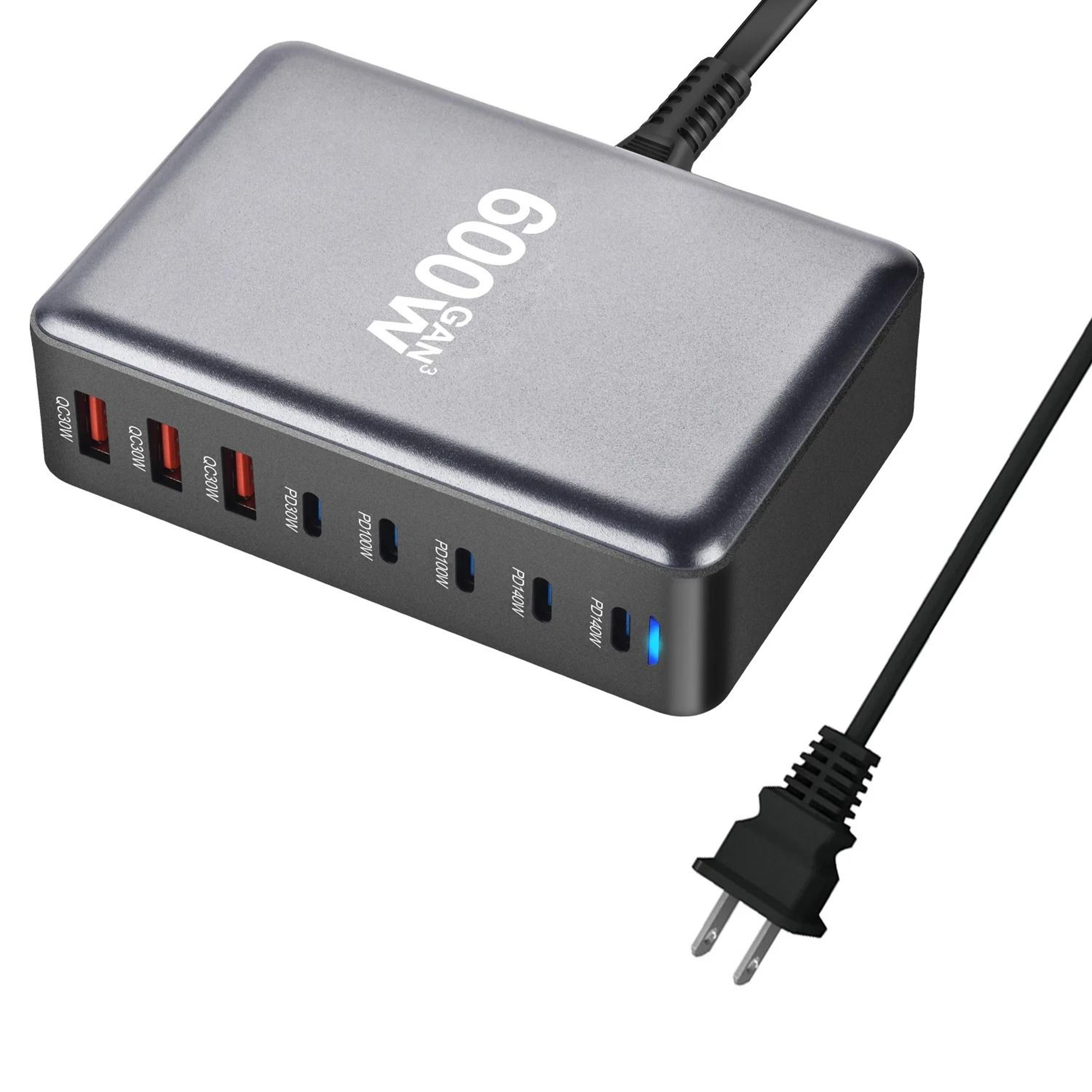 600W GaN Fast Charger 8 Port USB C Charging Station With PD31 6