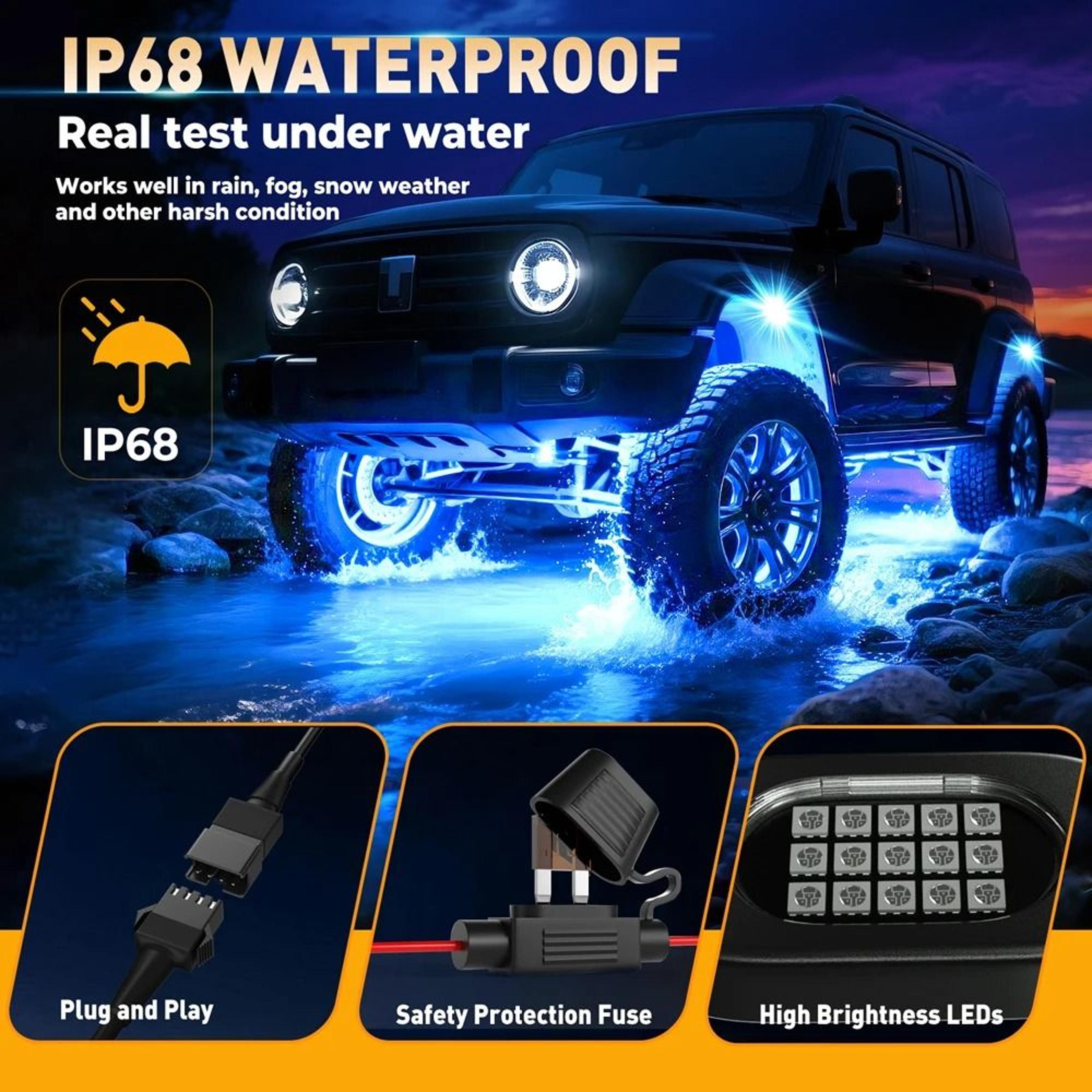 Electric Underglow LED Car Light Kit Underbody RGB Ground Lighting With App Control 3