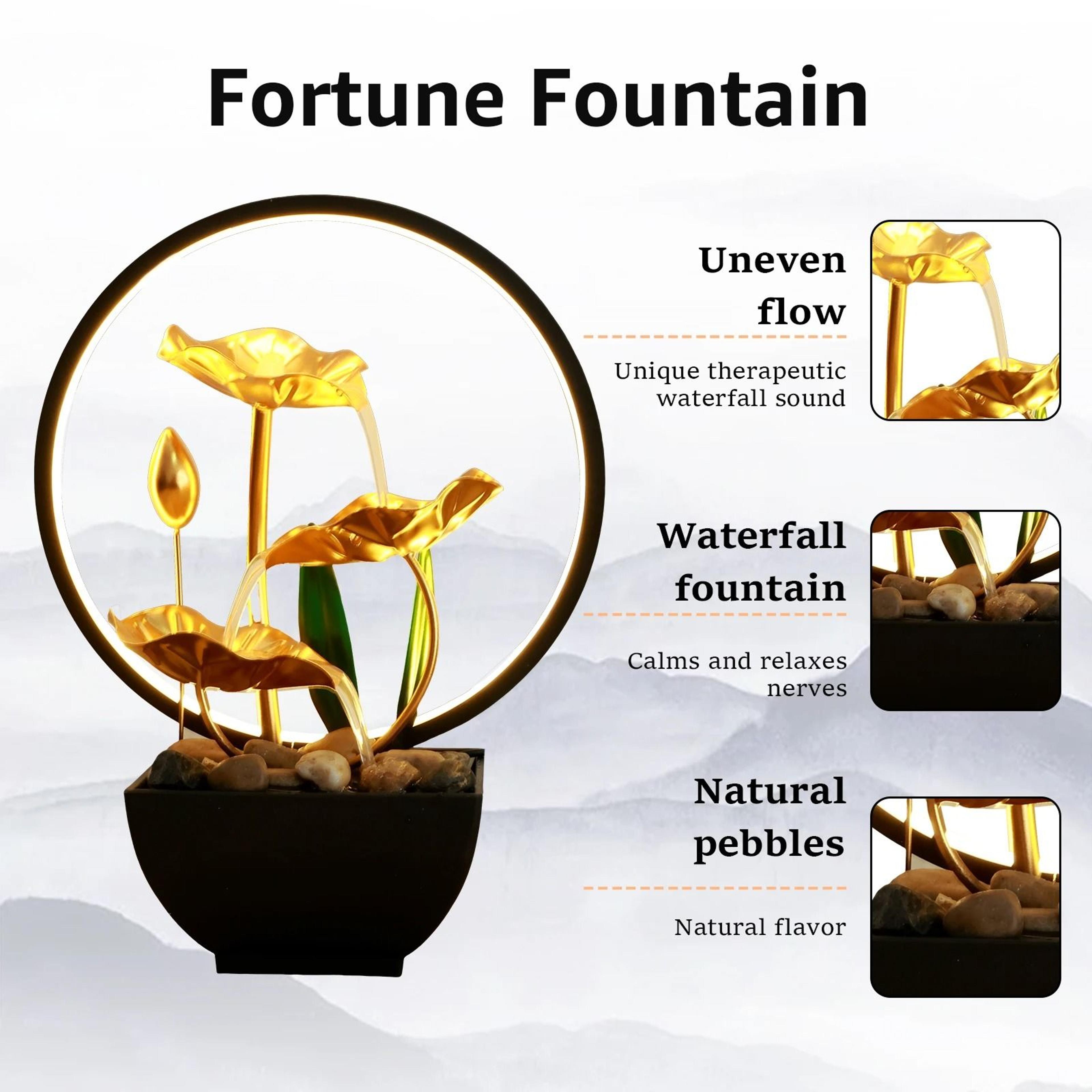 Tabletop Water Fountain With LED Ring Lights And Natural Rocks For Home Decor 4
