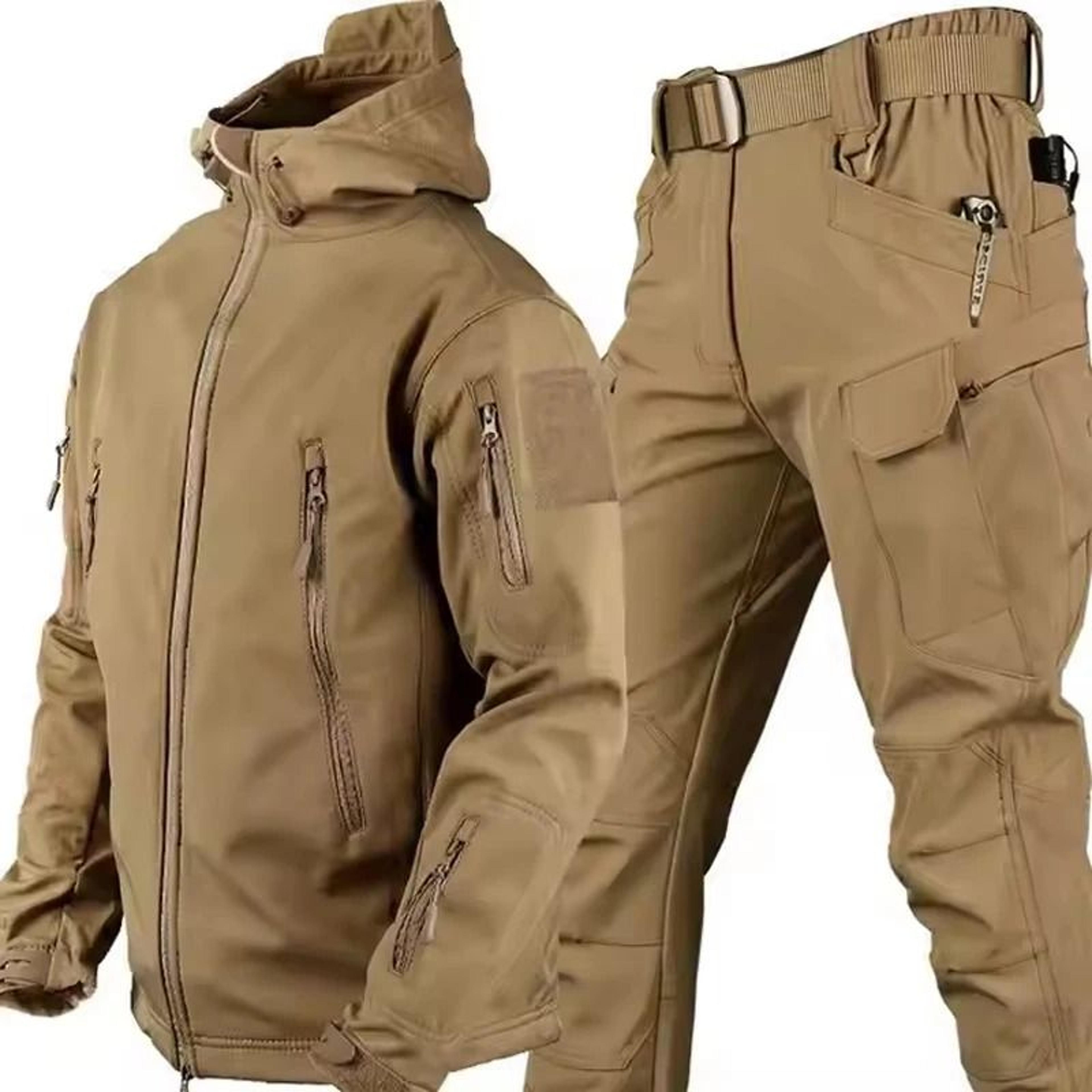 Winter Waterproof Tactical Jacket And Pants Set For Men With Fleece Lining And Outdoor Soft Shell 3