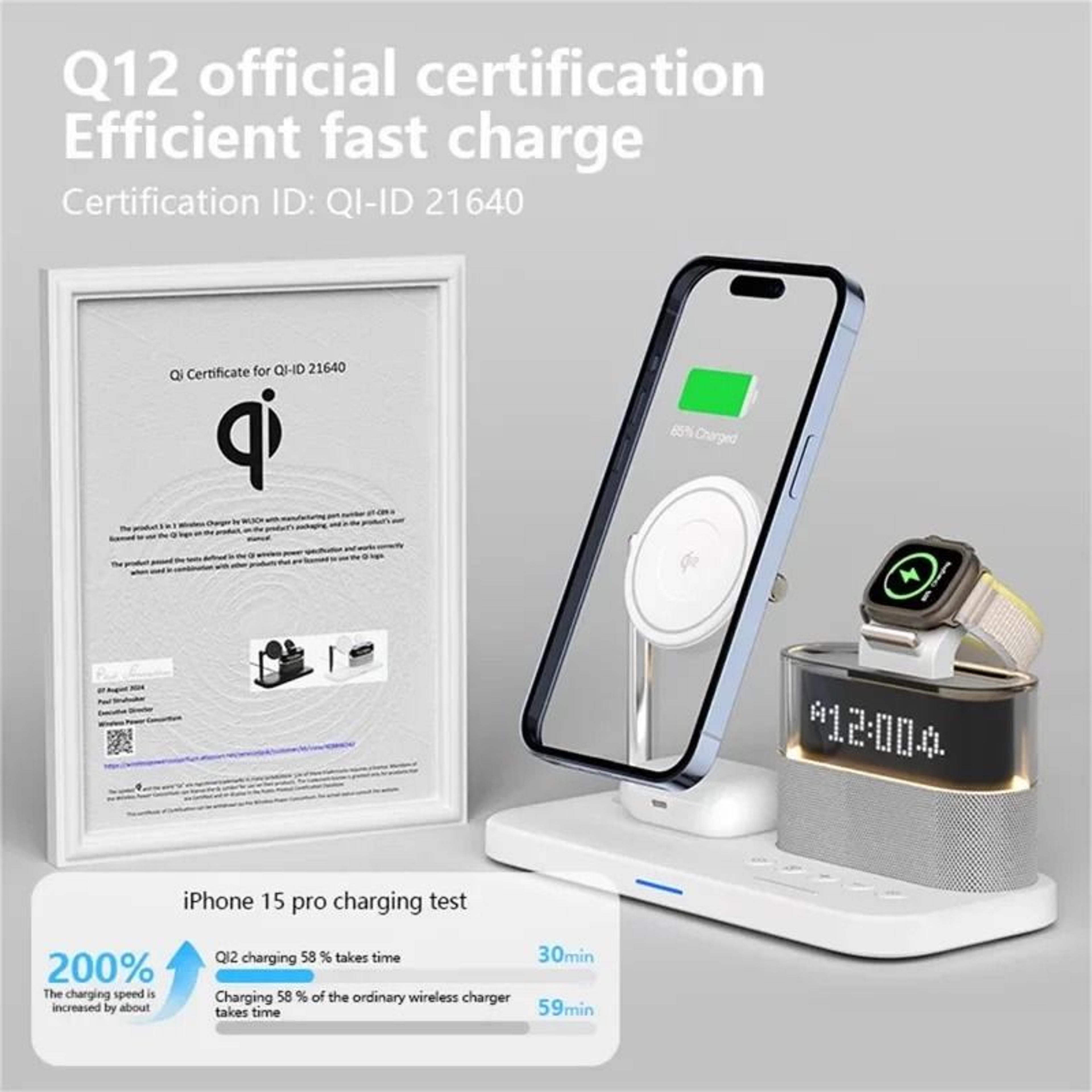 Qi2 5 In 1 Magnetic Wireless Charger Stand With LED Night Light And Alarm Clock For Samsung IPhone  1