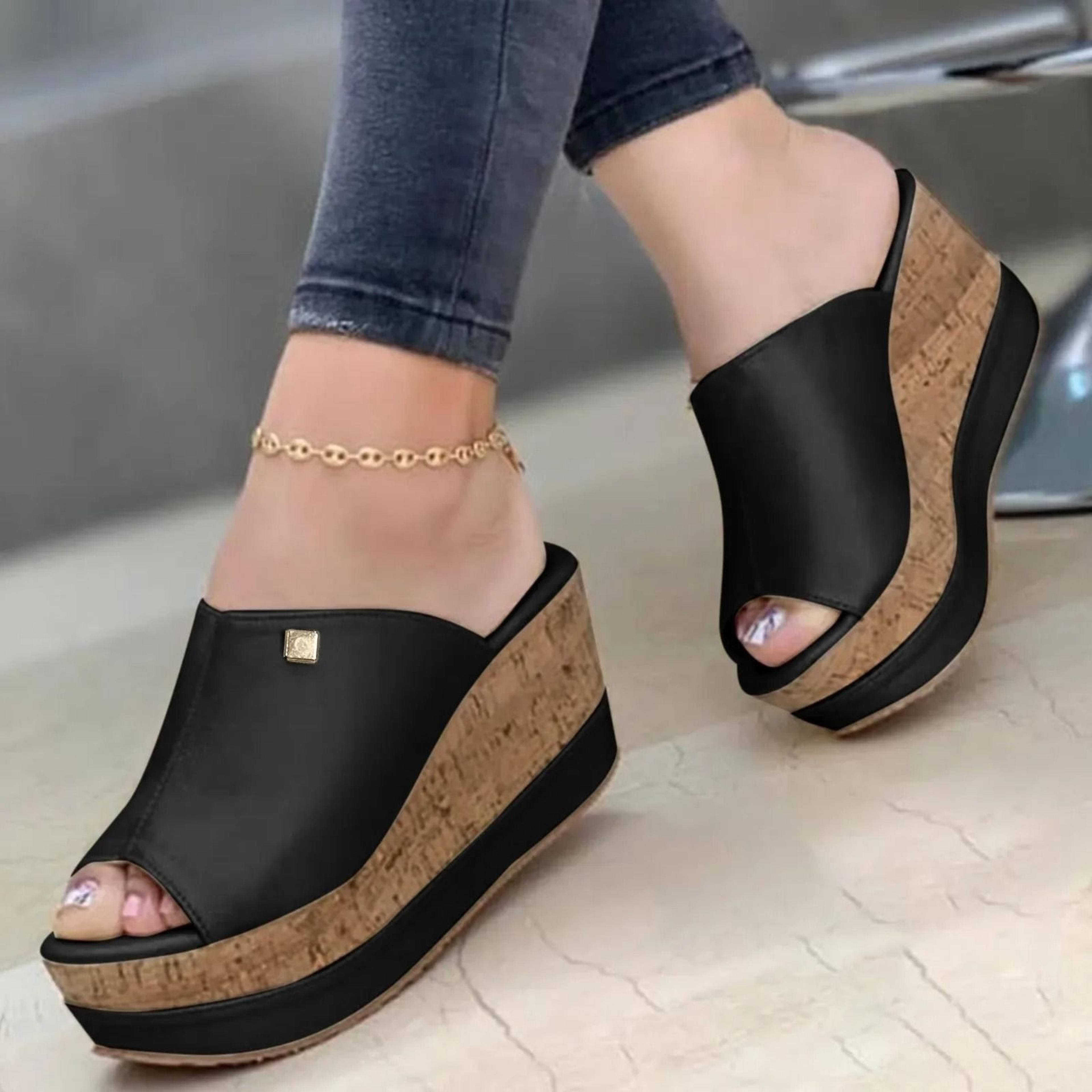 Womens Roman Wedge Sandals With Solid Color Platform Design 0