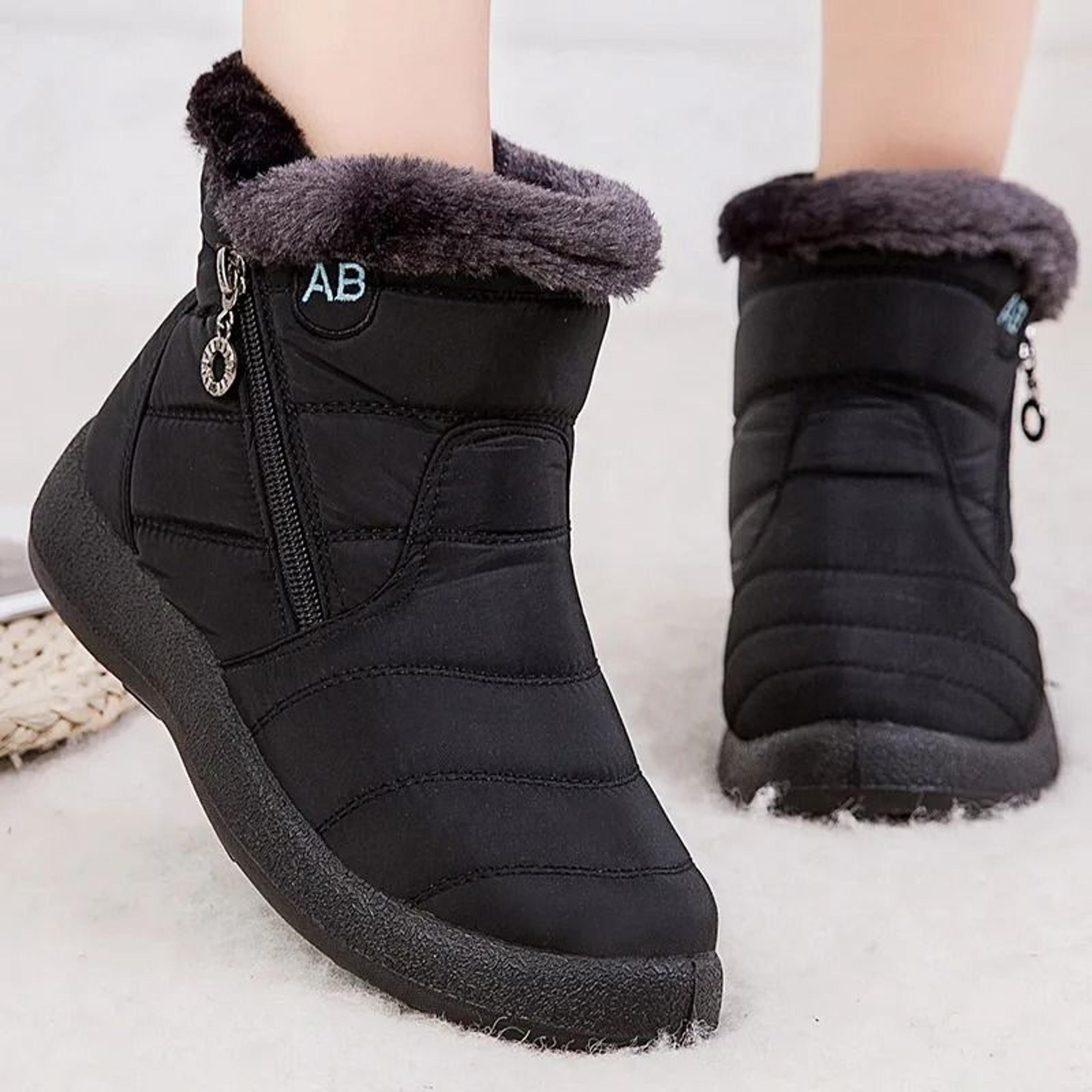 Womens Winter Ankle Boots With Fur Lining Low Heel Waterproof Snow Shoes 6
