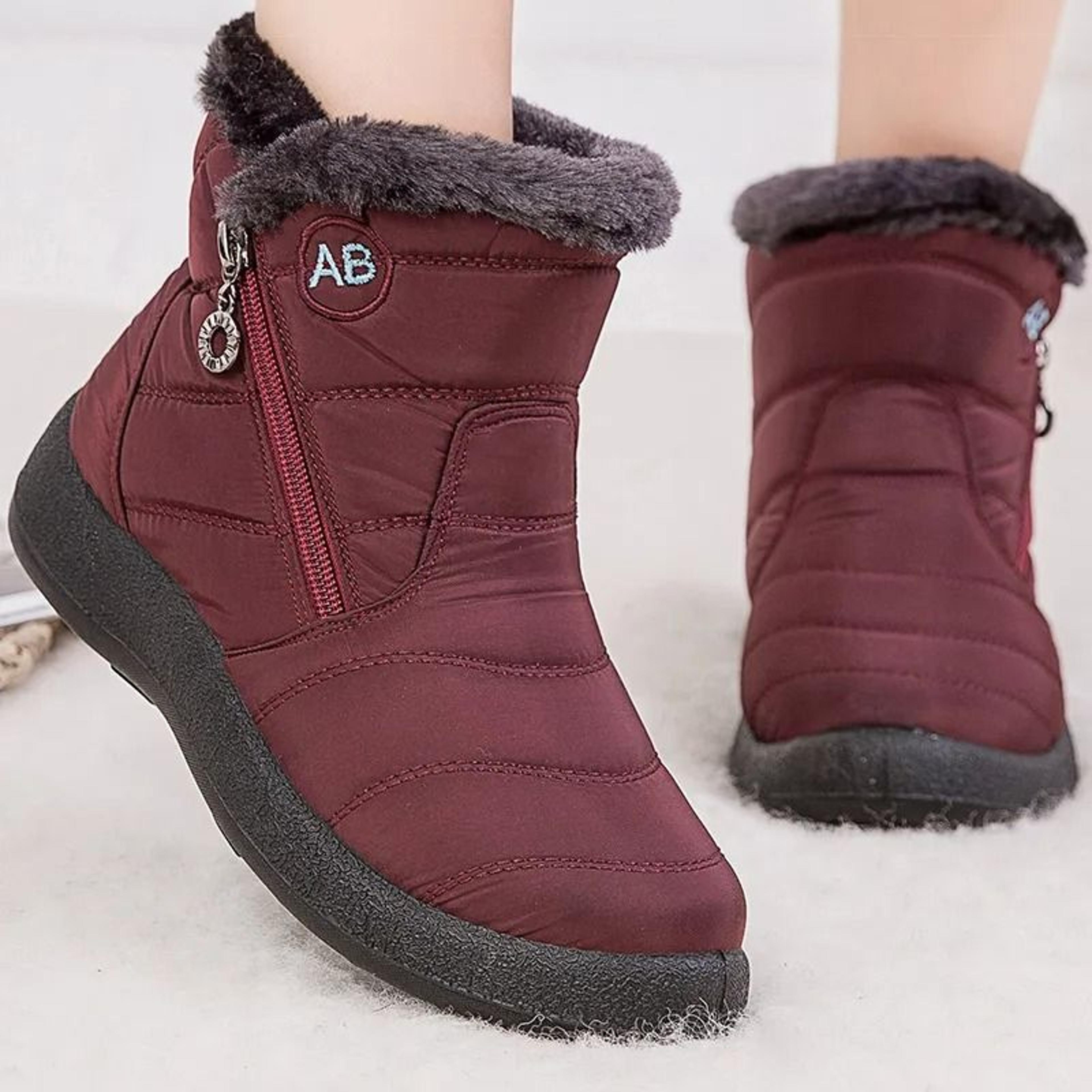 Womens Winter Ankle Boots With Fur Lining Low Heel Waterproof Snow Shoes 9