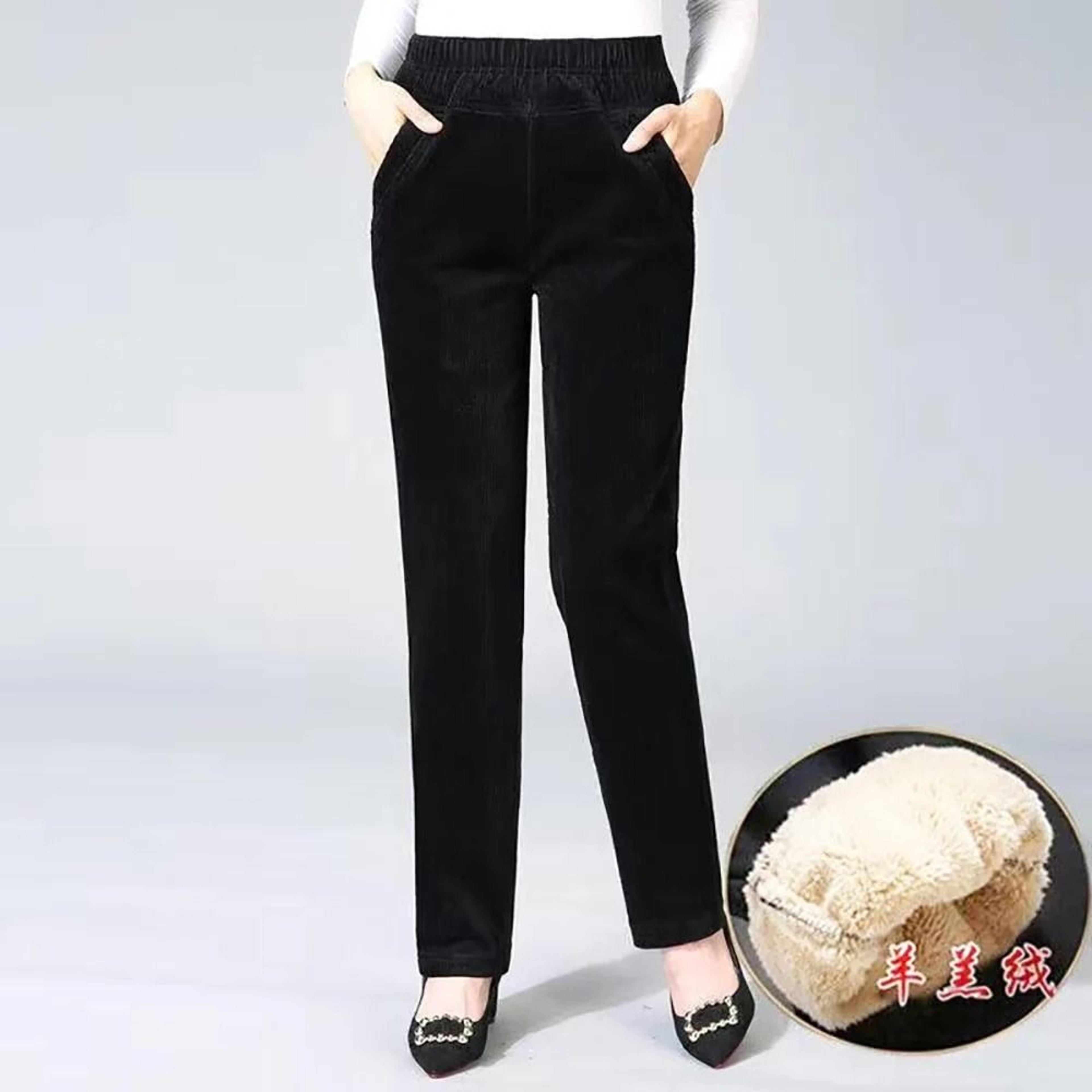 Women High Waist Corduroy Fleece Lined Warm Winter Pants 7