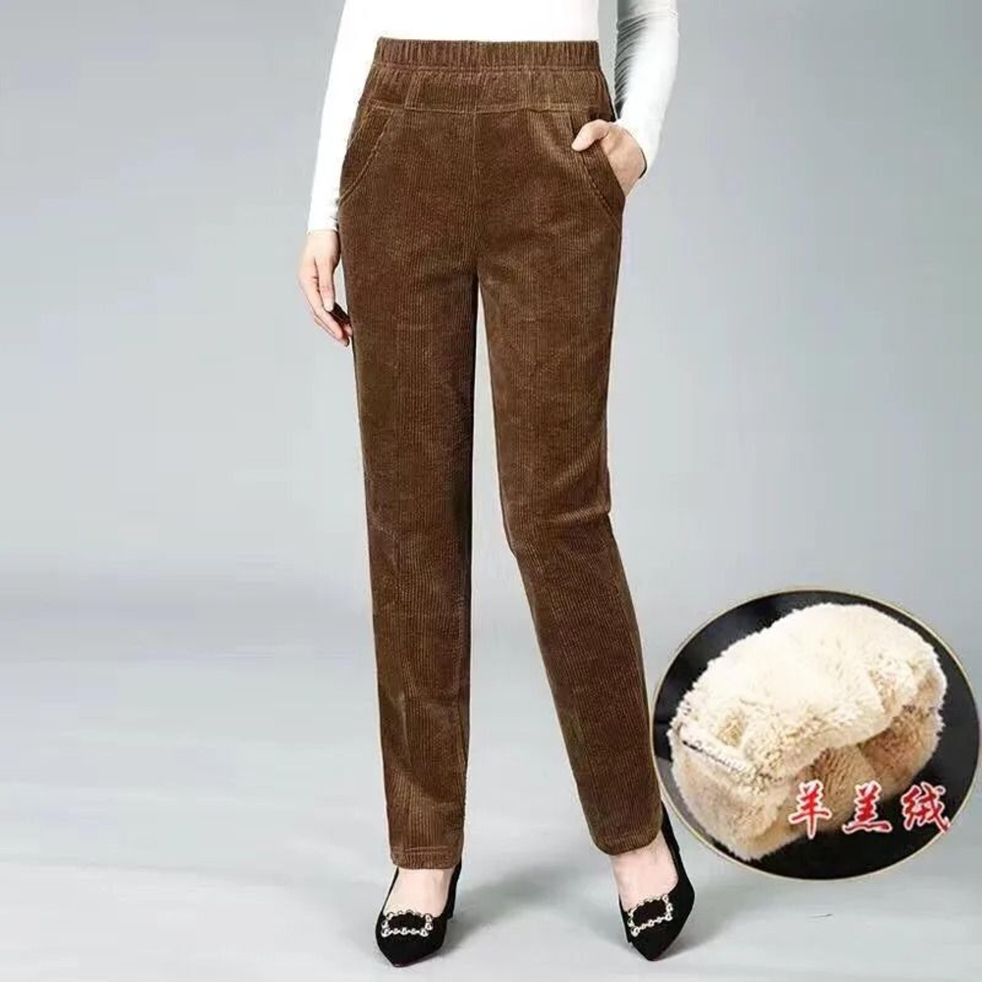 Women High Waist Corduroy Fleece Lined Warm Winter Pants 8