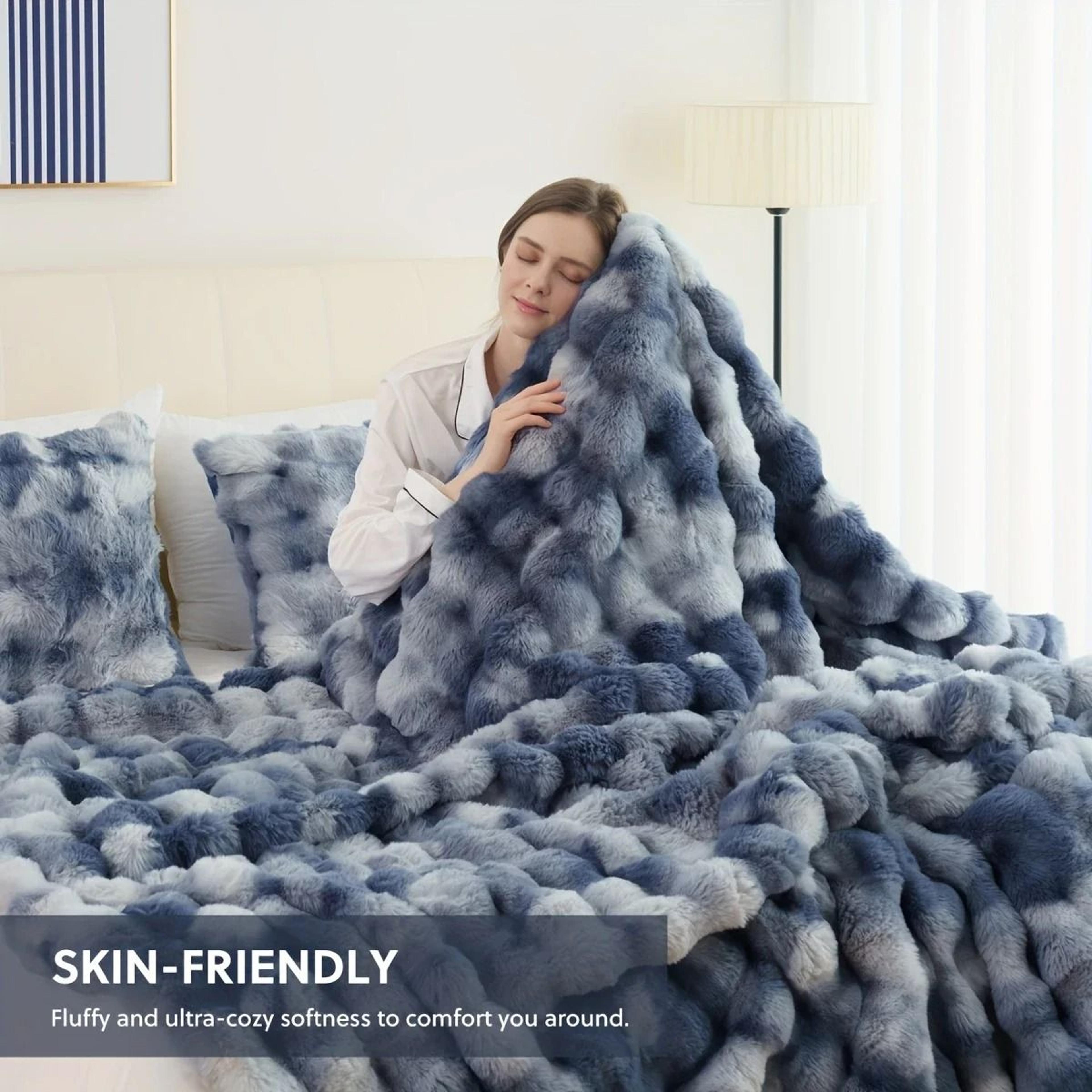Cozy Faux Rabbit Fleece Blanket Throw For Living Room Bedroom Dorm 4