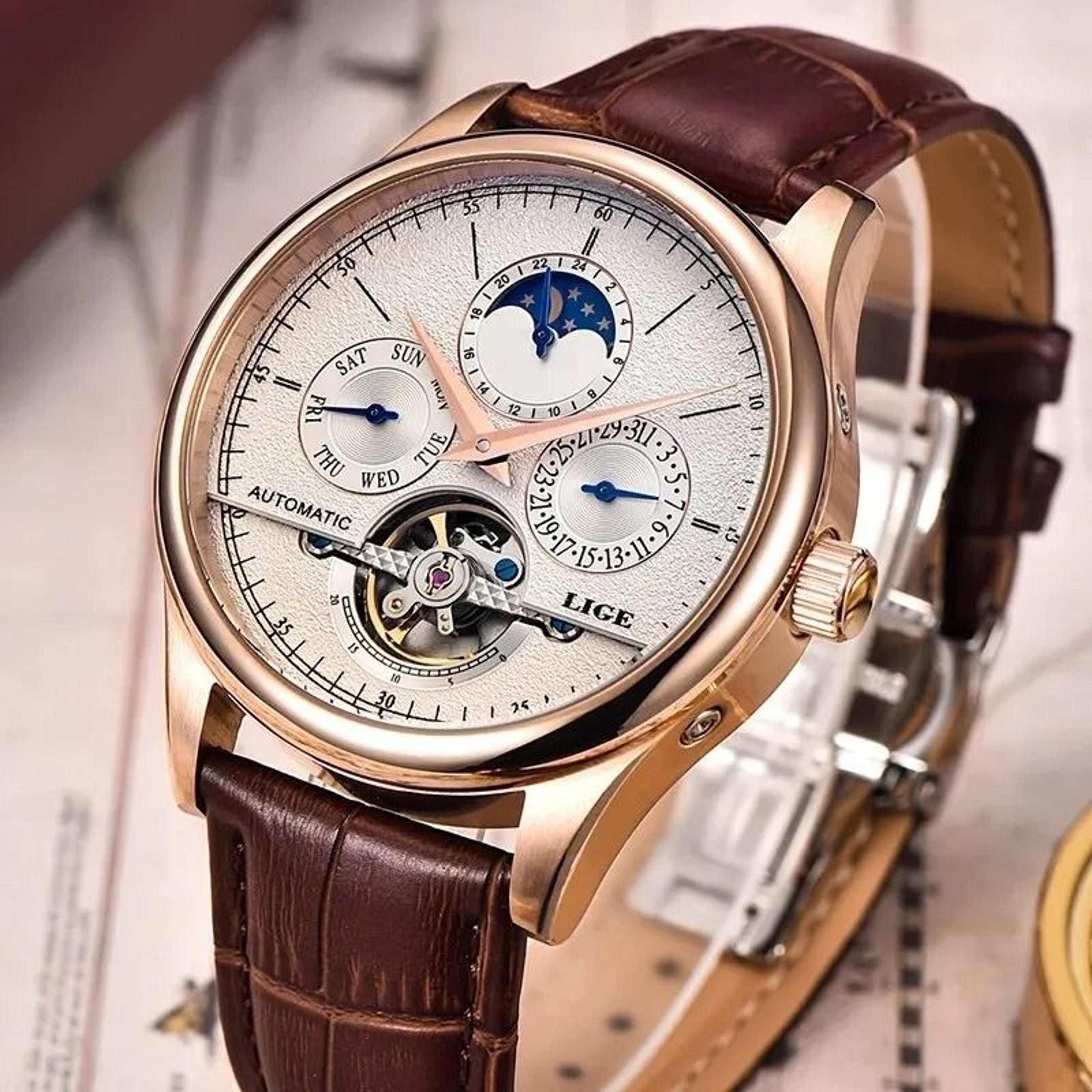LIGE Men Automatic Mechanical Tourbillon Watch 3
