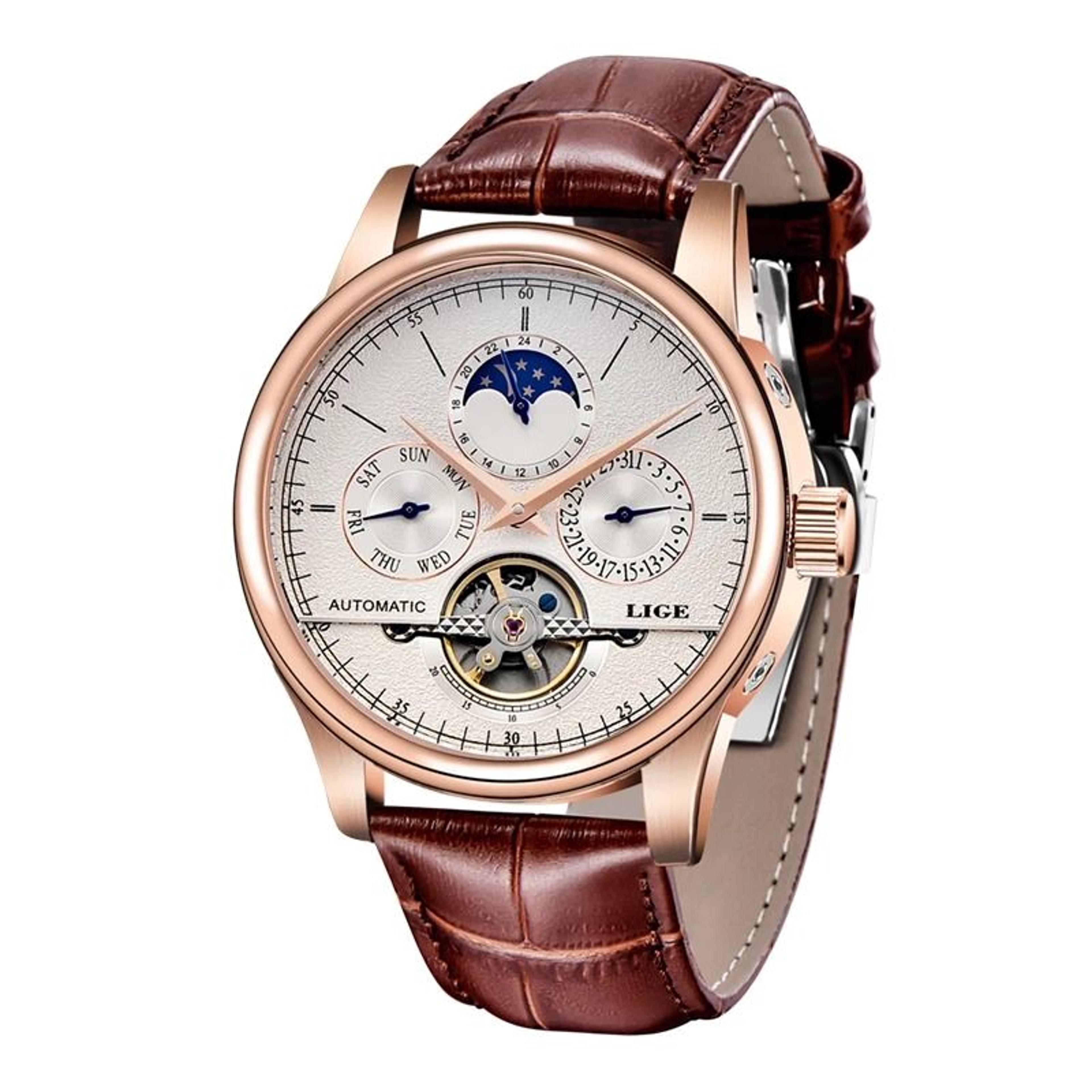 LIGE Men Automatic Mechanical Tourbillon Watch 9