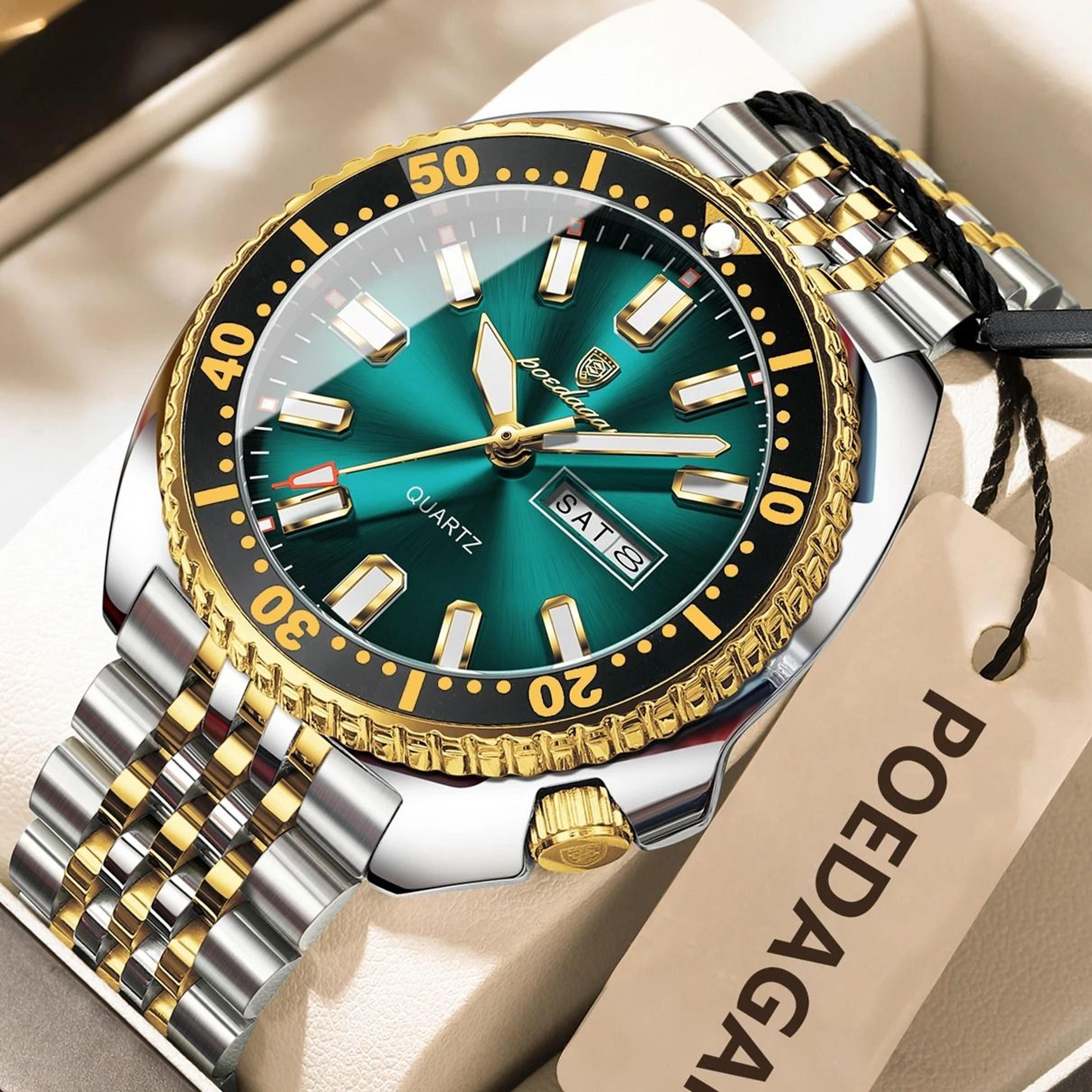 Poedagar Business Men Watch Waterproof Luminous Date Week 13