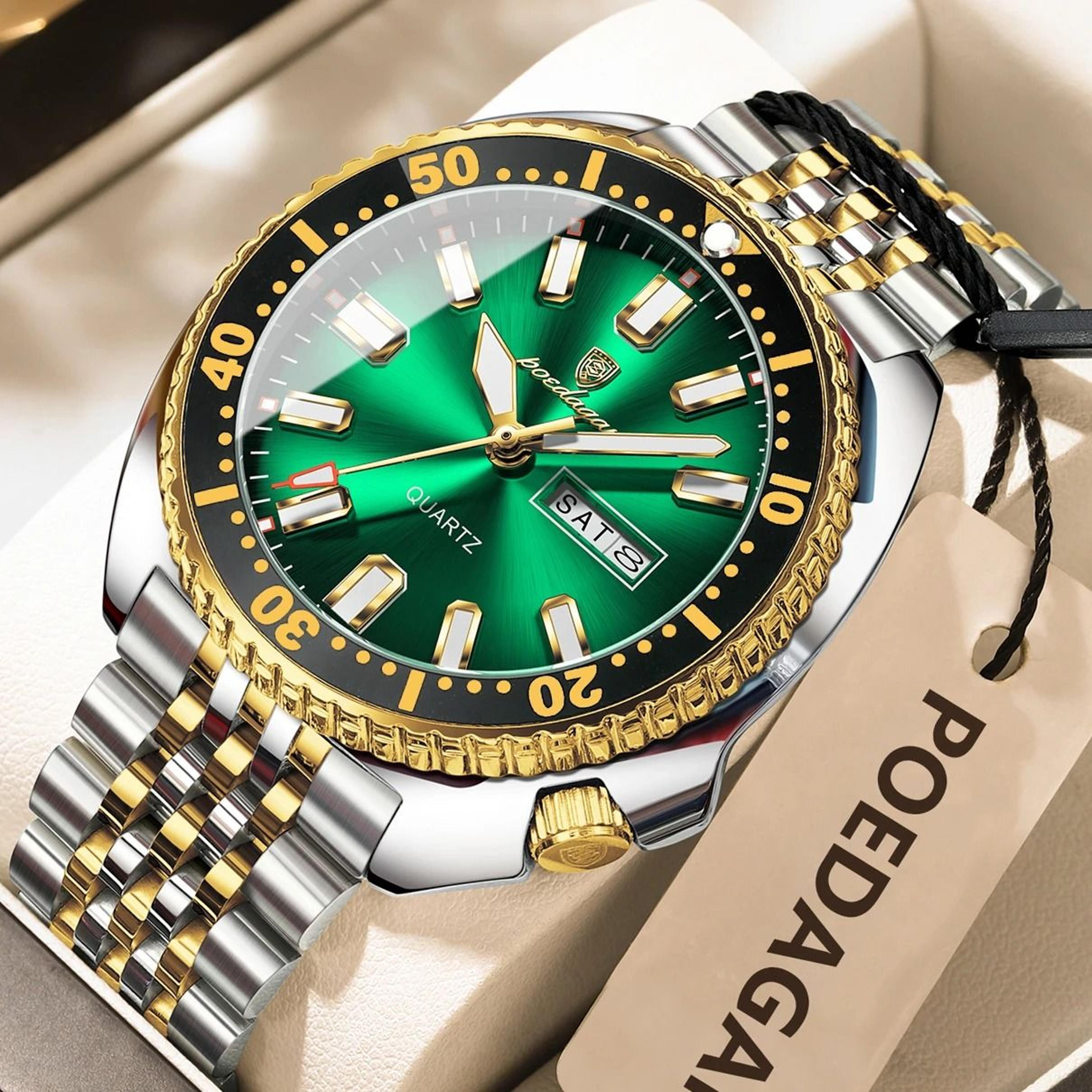 Poedagar Business Men Watch Waterproof Luminous Date Week 16