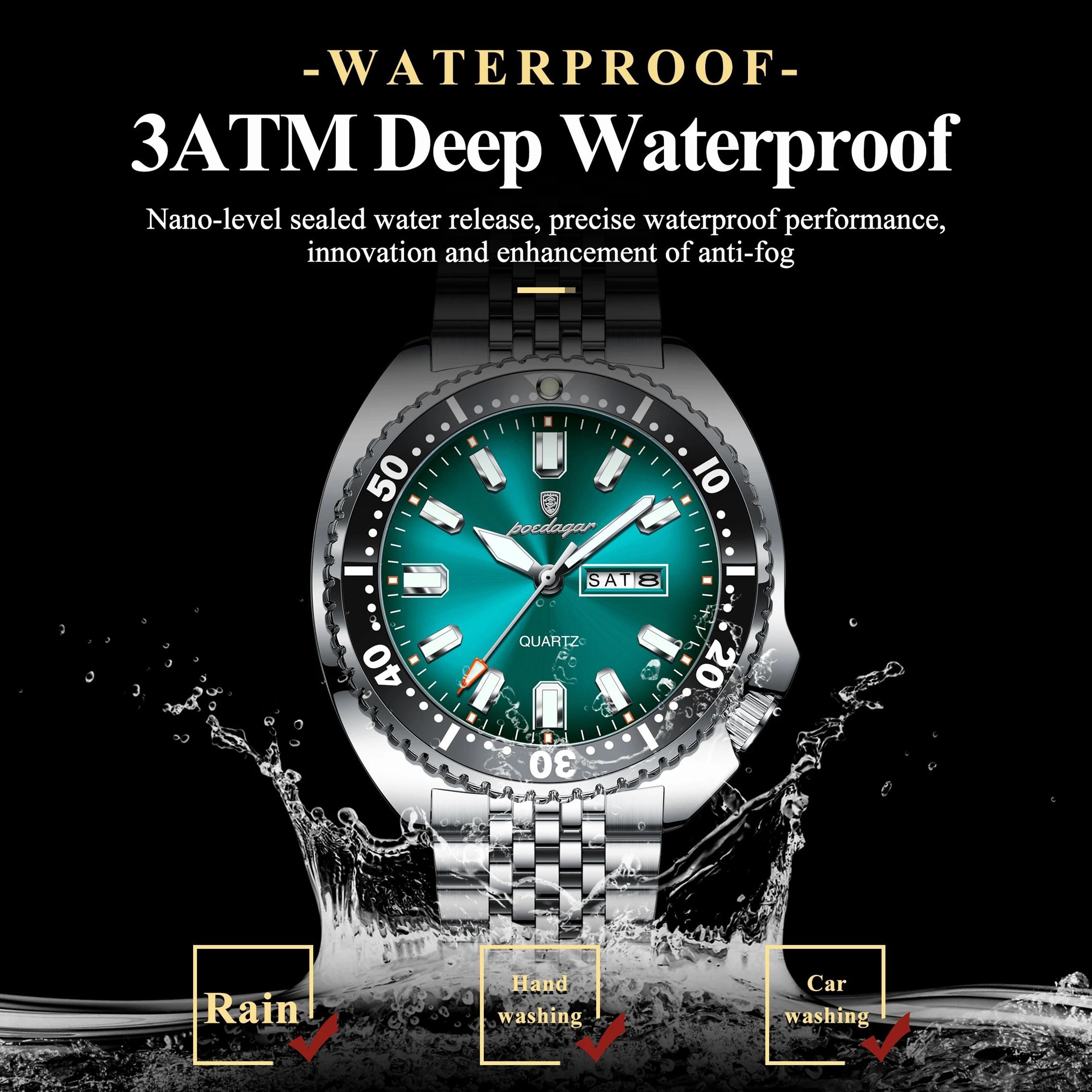 Poedagar Business Men Watch Waterproof Luminous Date Week 1