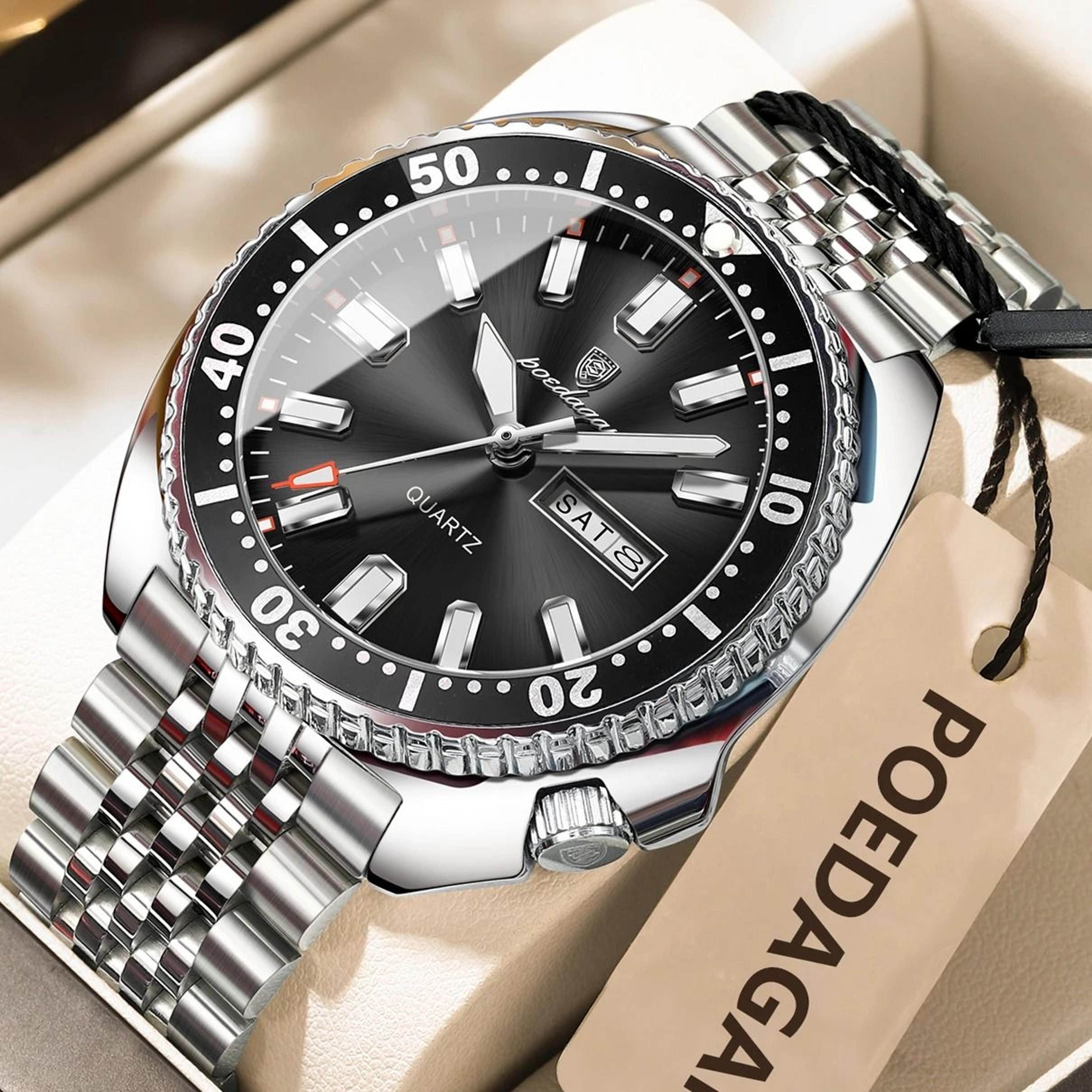 Poedagar Business Men Watch Waterproof Luminous Date Week 8