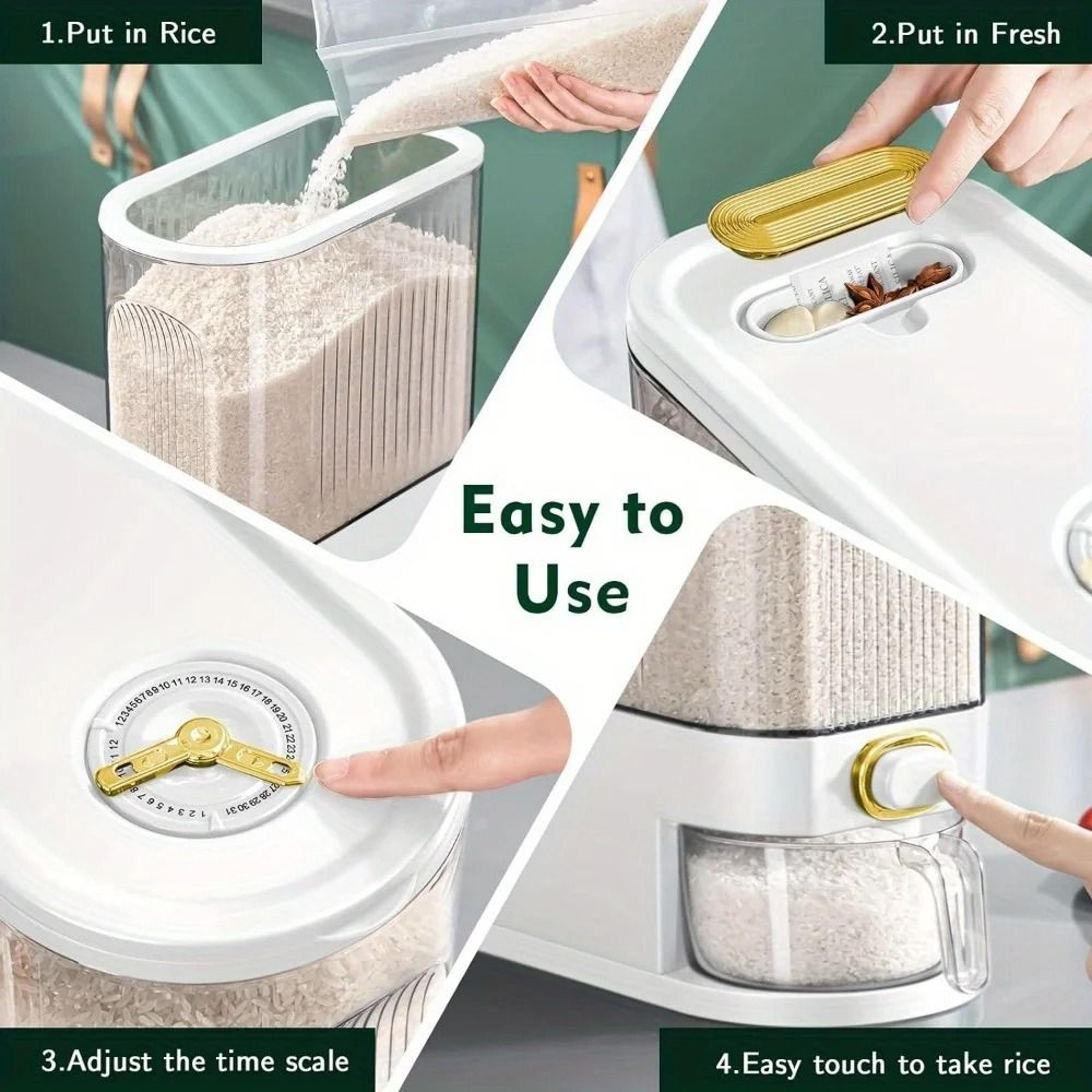 5kg 10kg Rice Dispenser Large Pantry Storage Container With Measuring Cup And Time Markings 4