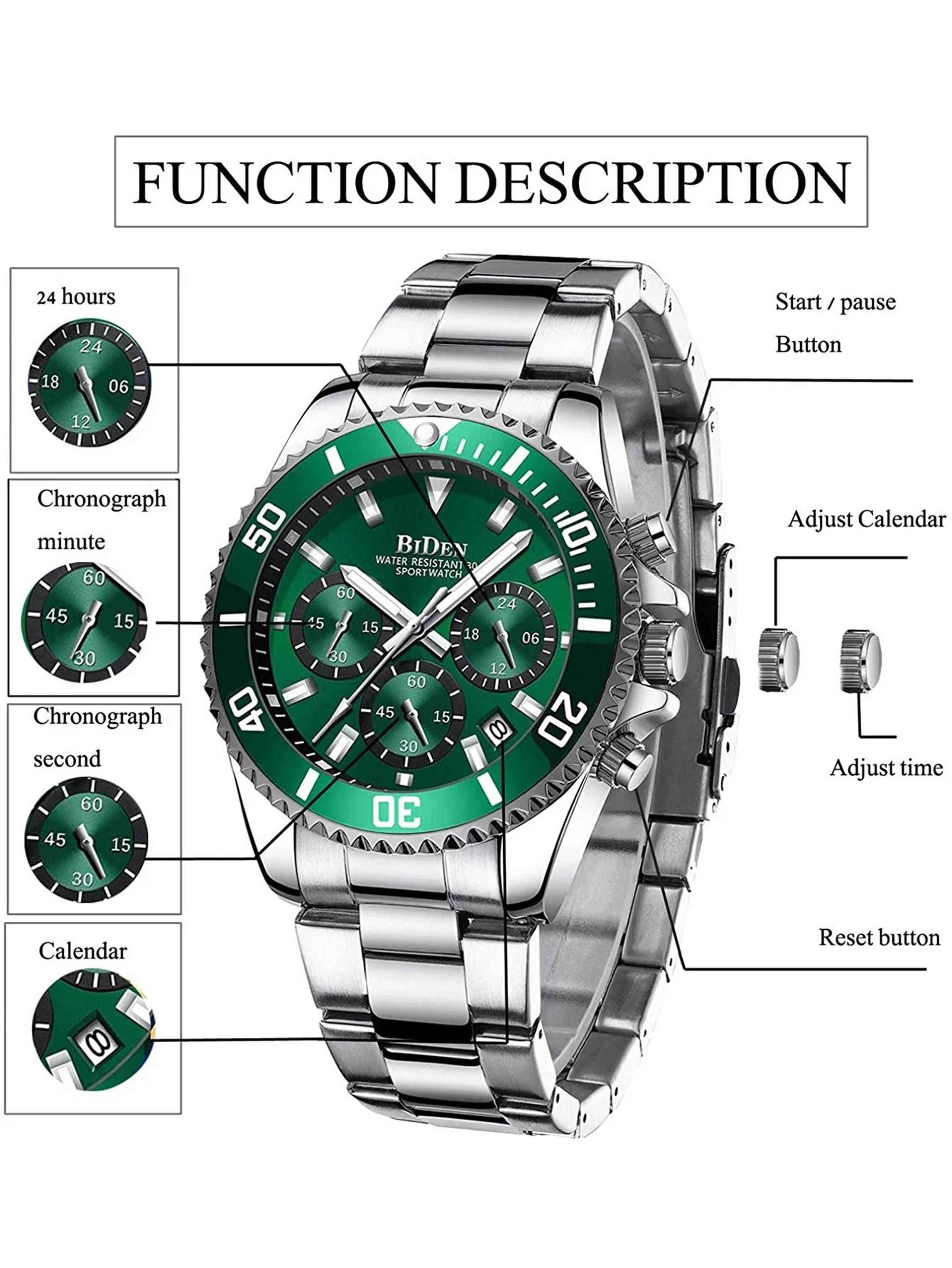 BIDEN Men Sports Chronograph Quartz Watch Waterproof 5