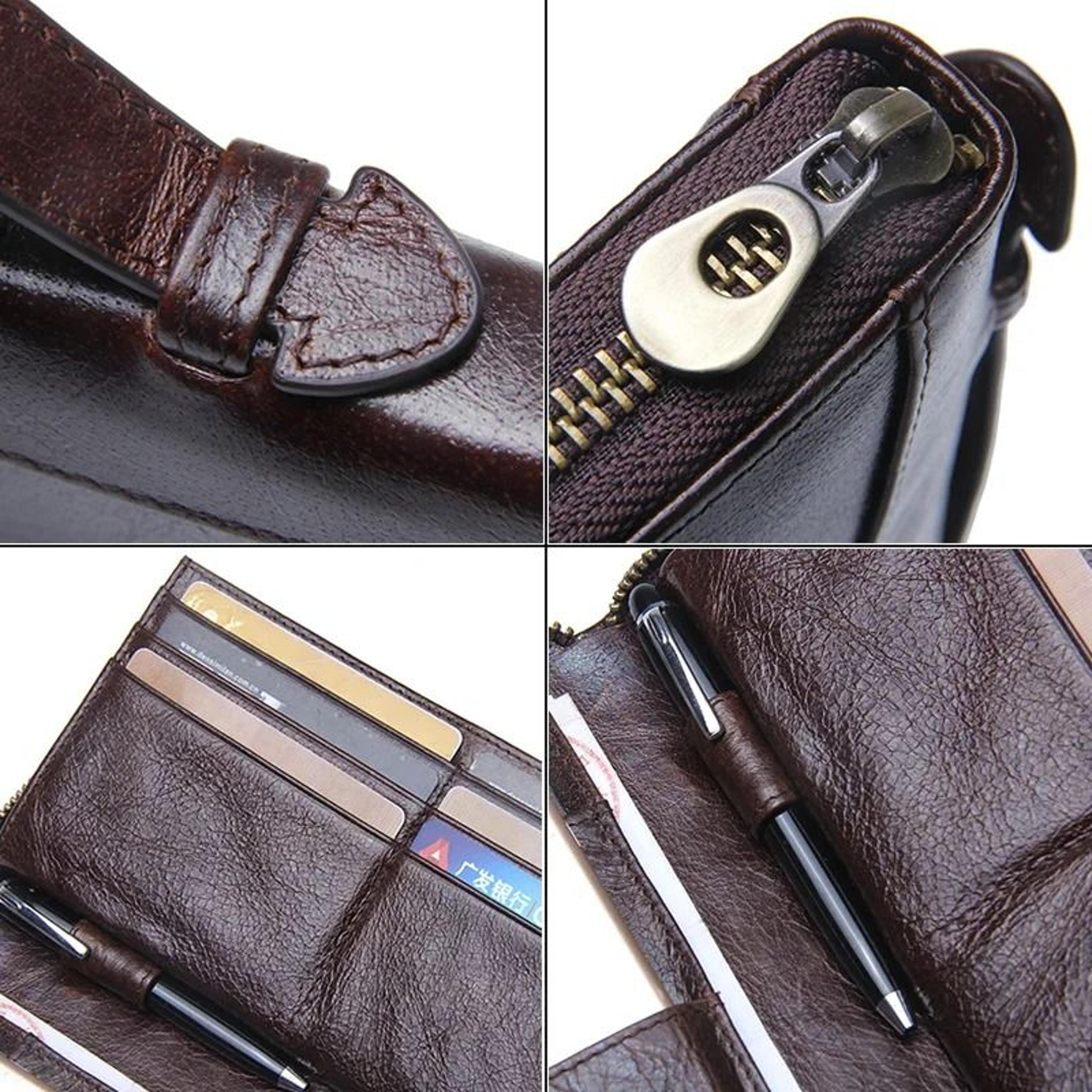 Genuine Leather Men Clutch Wallet Long Zipper Travel Purse 4