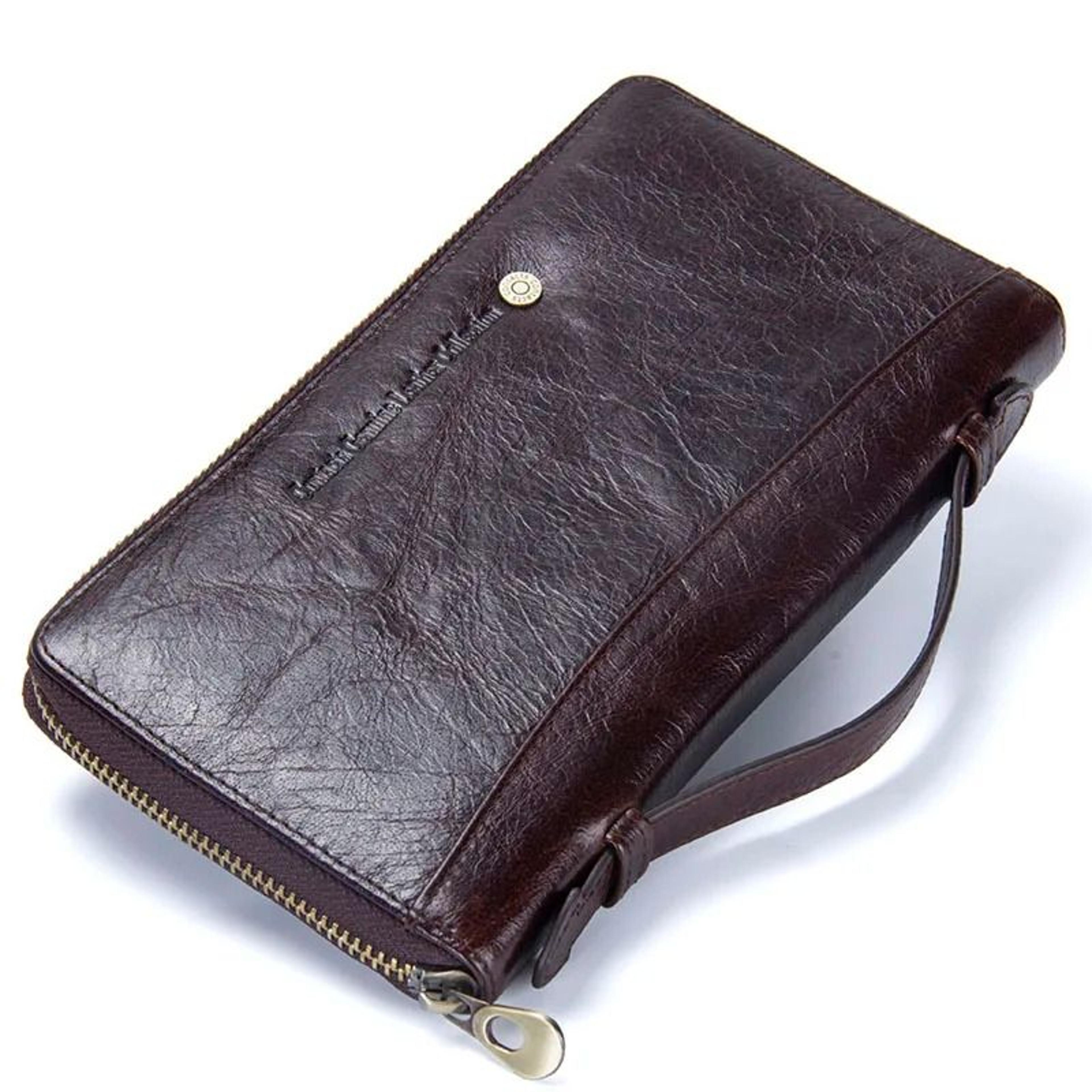 Genuine Leather Men Clutch Wallet Long Zipper Travel Purse 6