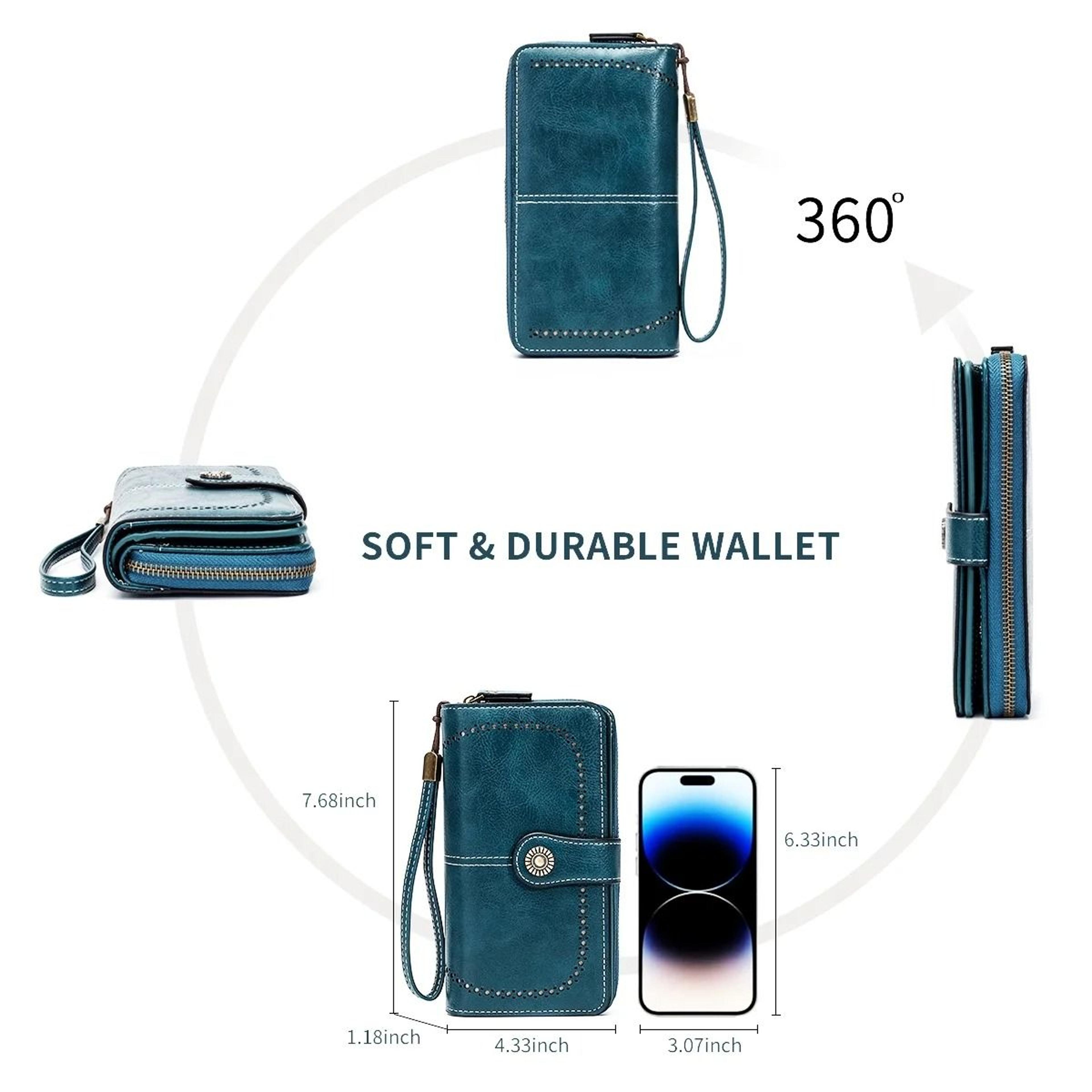 Rfid Anti Theft Oil Wax Leather Long Wallet Clutch 3