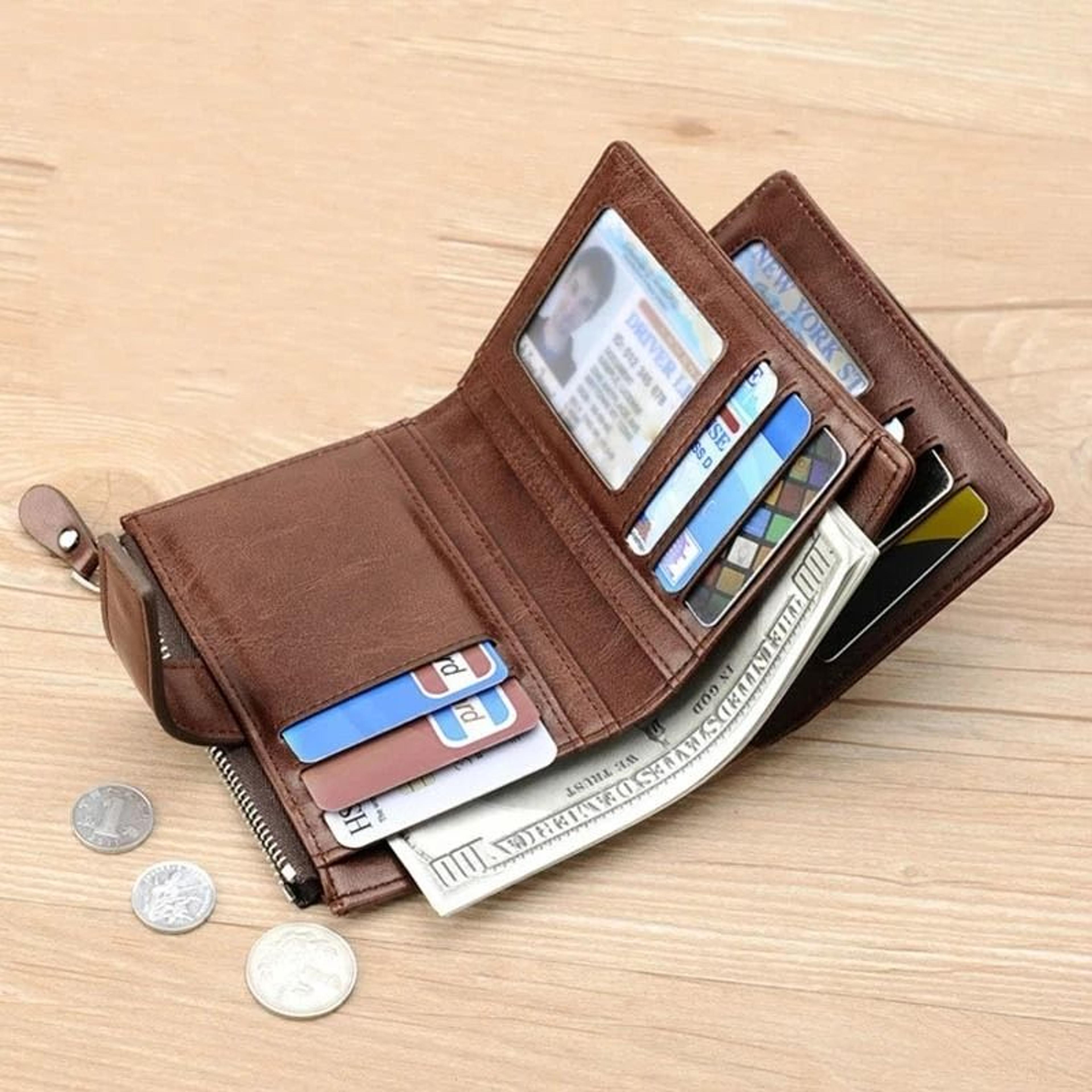 Leather Men RFID Short Wallet With Zipper Coin Purse 3