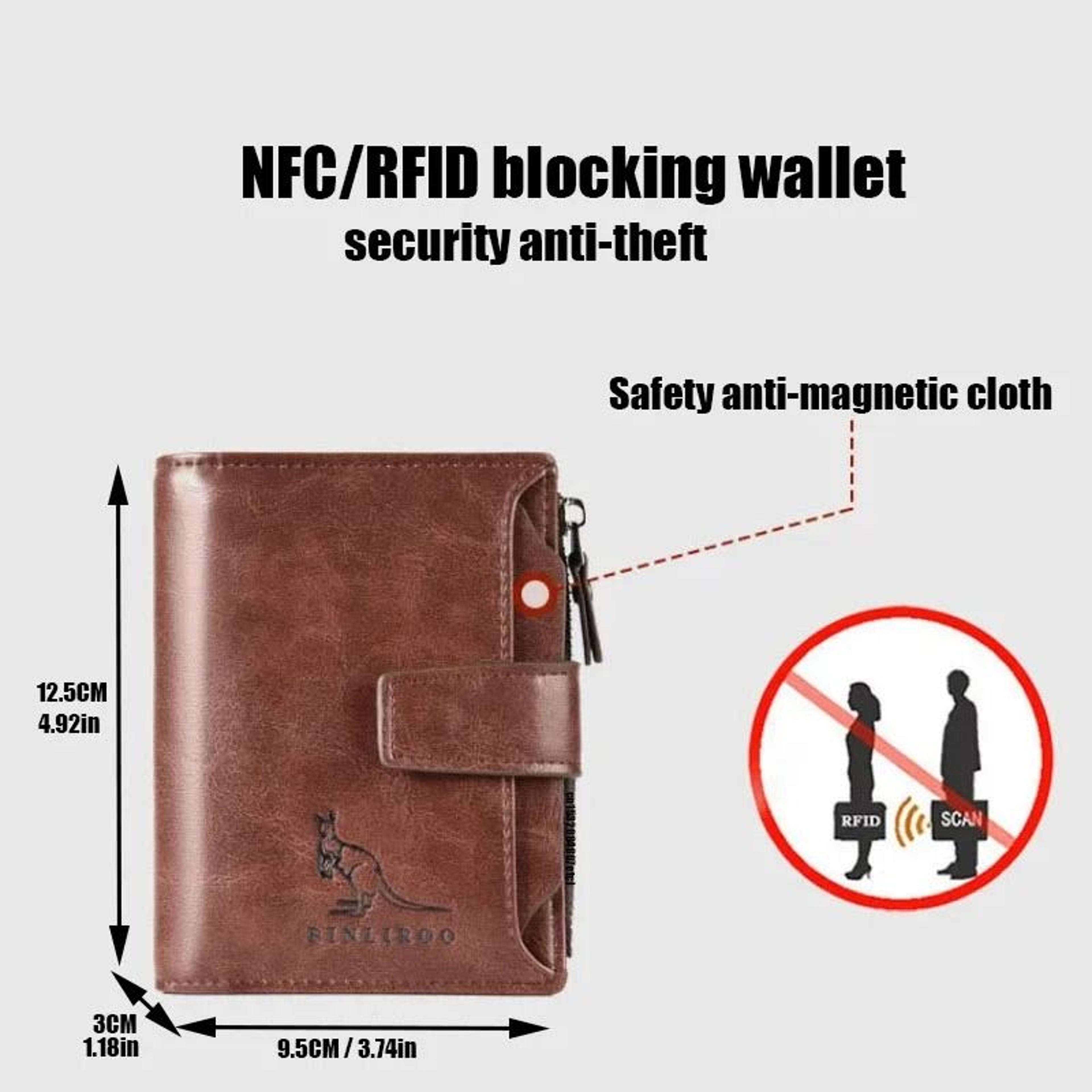 Leather Men RFID Short Wallet With Zipper Coin Purse 4