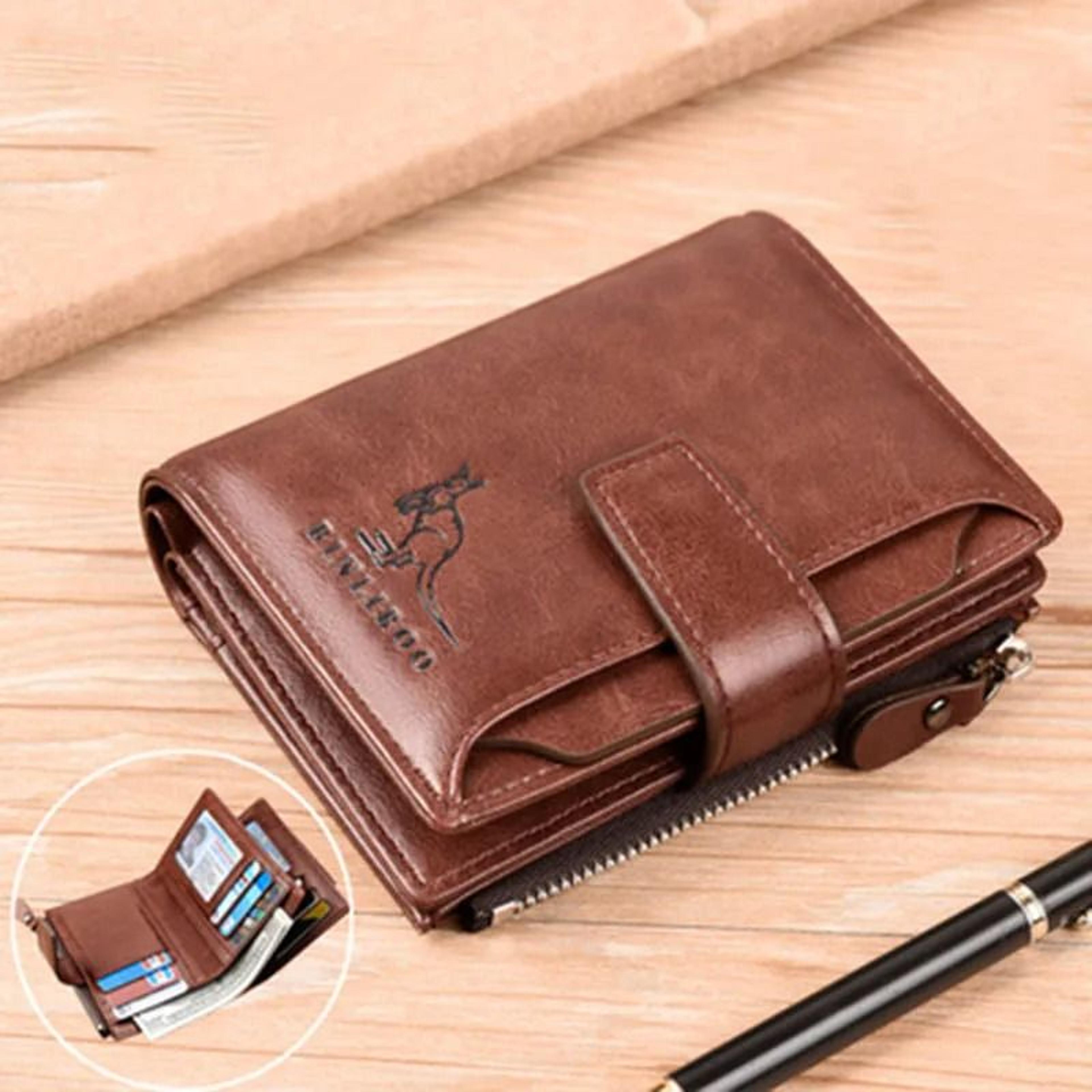 Leather Men RFID Short Wallet With Zipper Coin Purse 8
