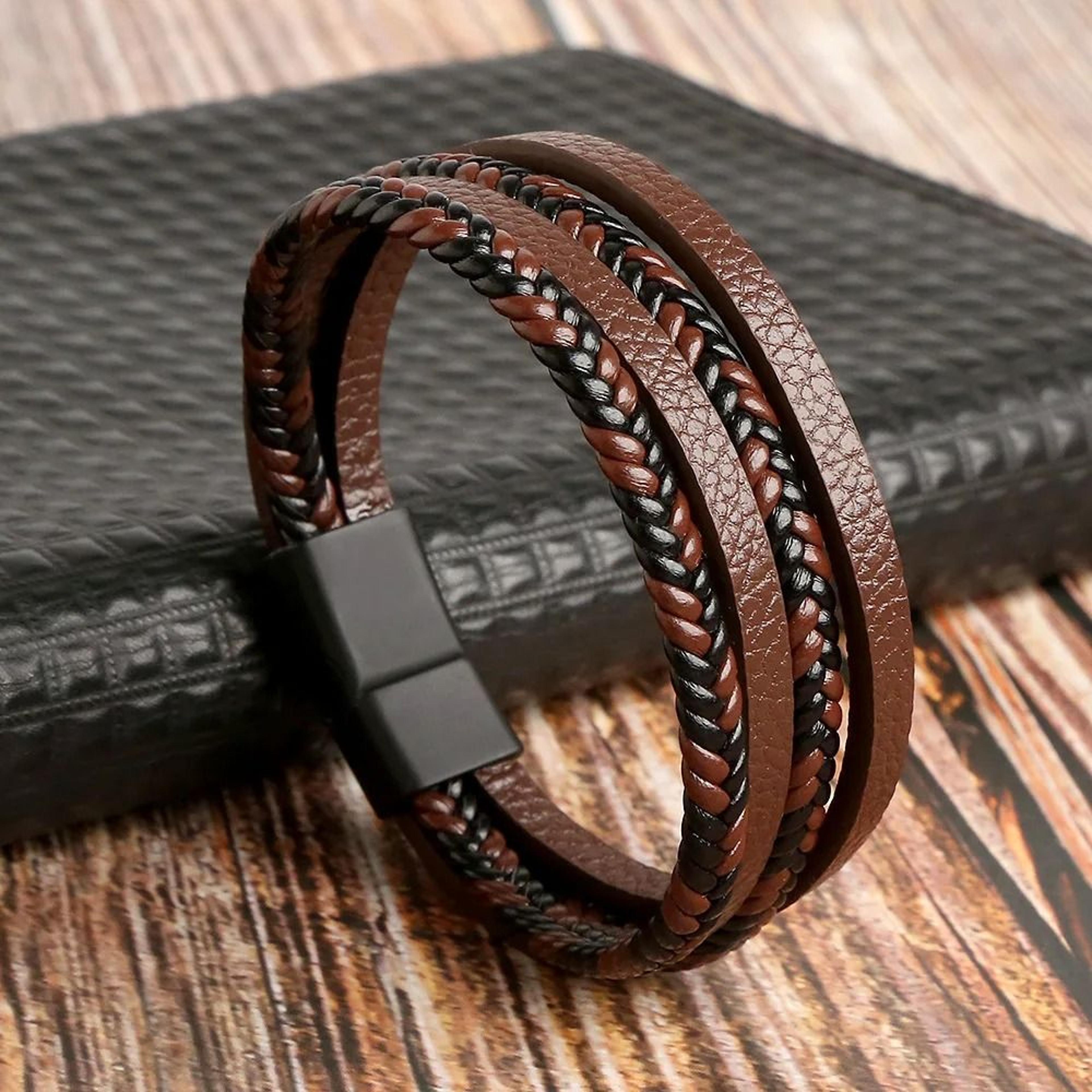 Leather Beaded Tiger Eye Multi Layer Bracelet For Men 10