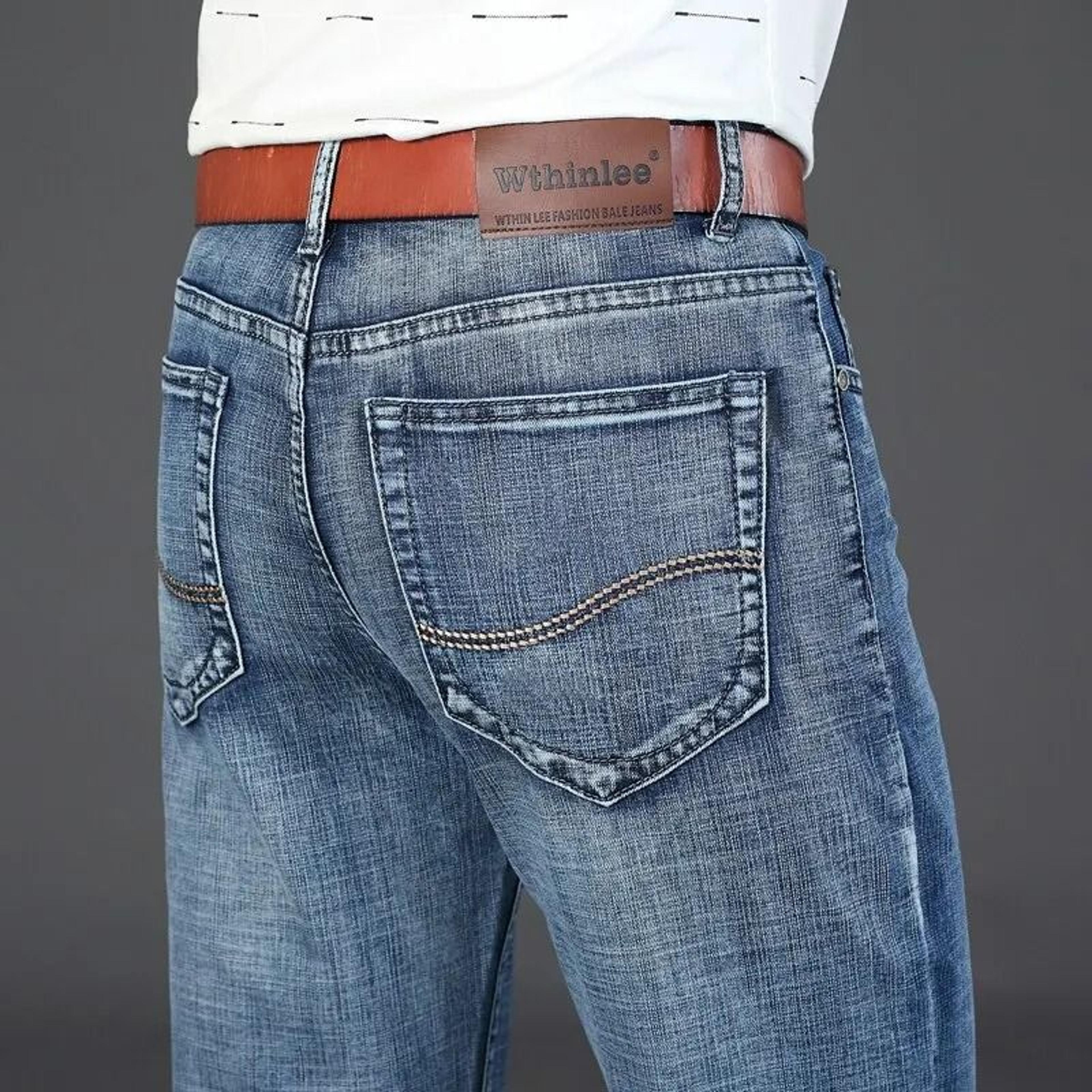 Wthinlee New Business Mens Jeans Casual Straight Stretch Denim Trousers 5