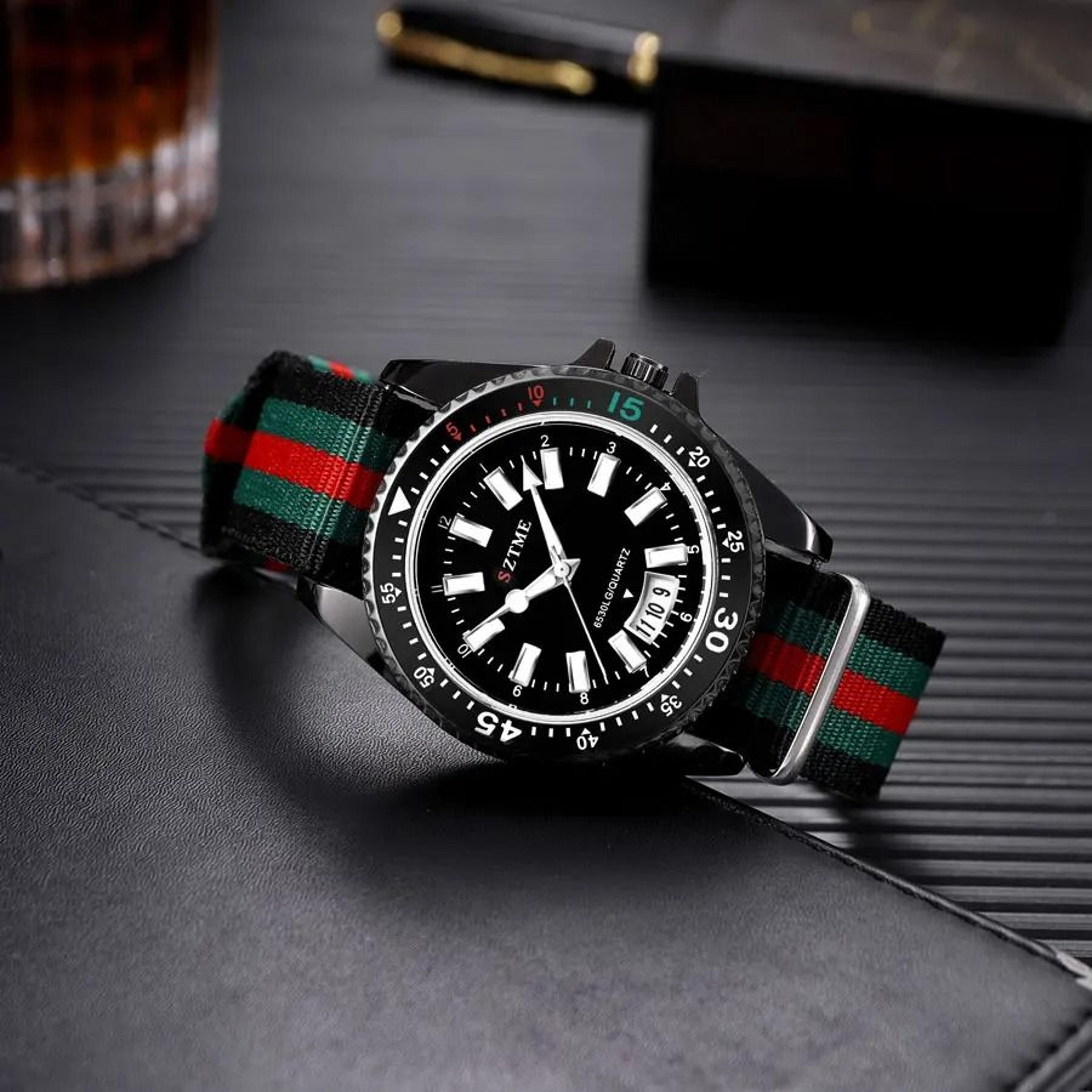 Men Nylon Strap Calendar Watch Quartz Night Light 2