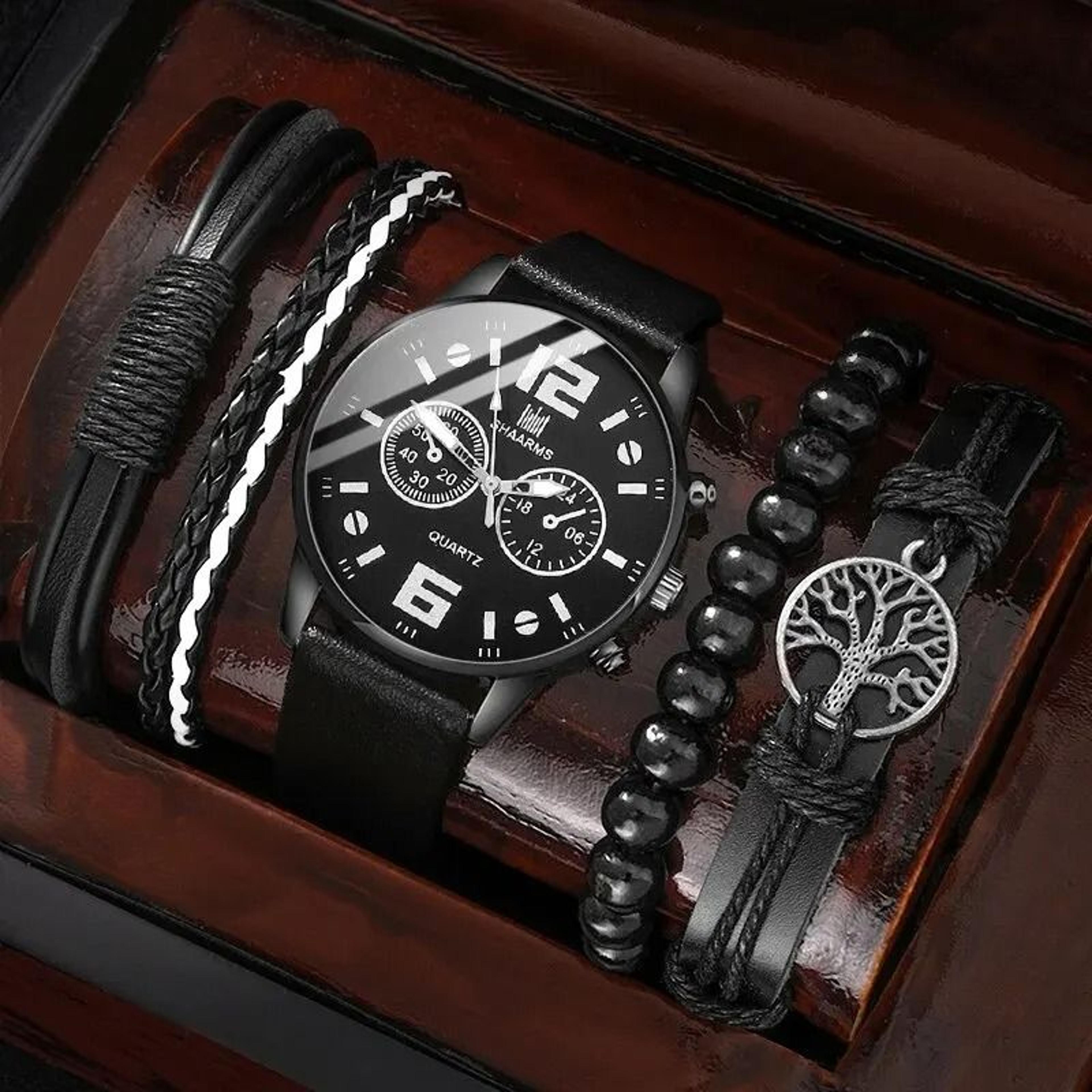 Mens Sports Bracelet Quartz Watch Set 5 Pcs 7