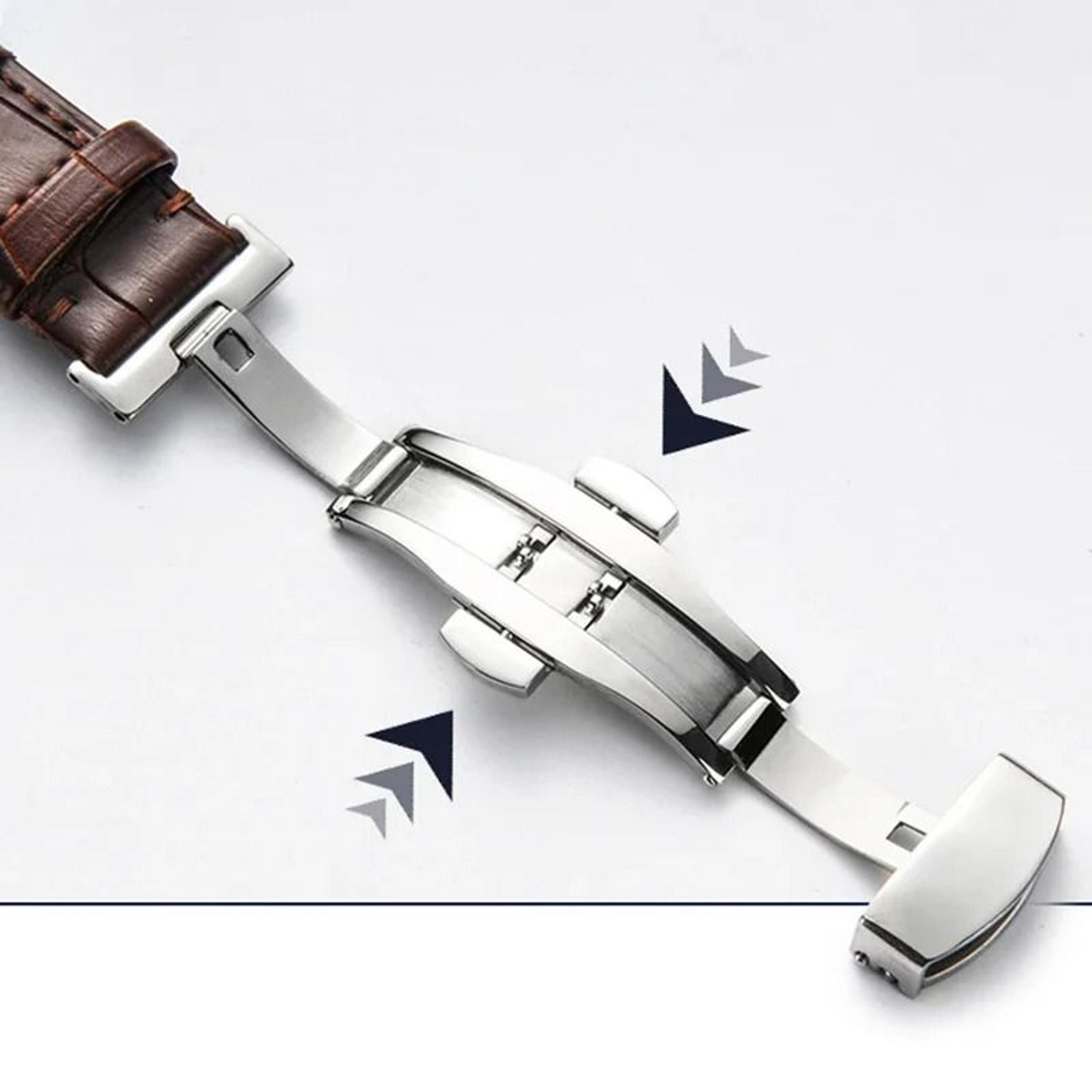 Genuine Leather Watch Band With Wooden Box And Butterfly Clasp 3