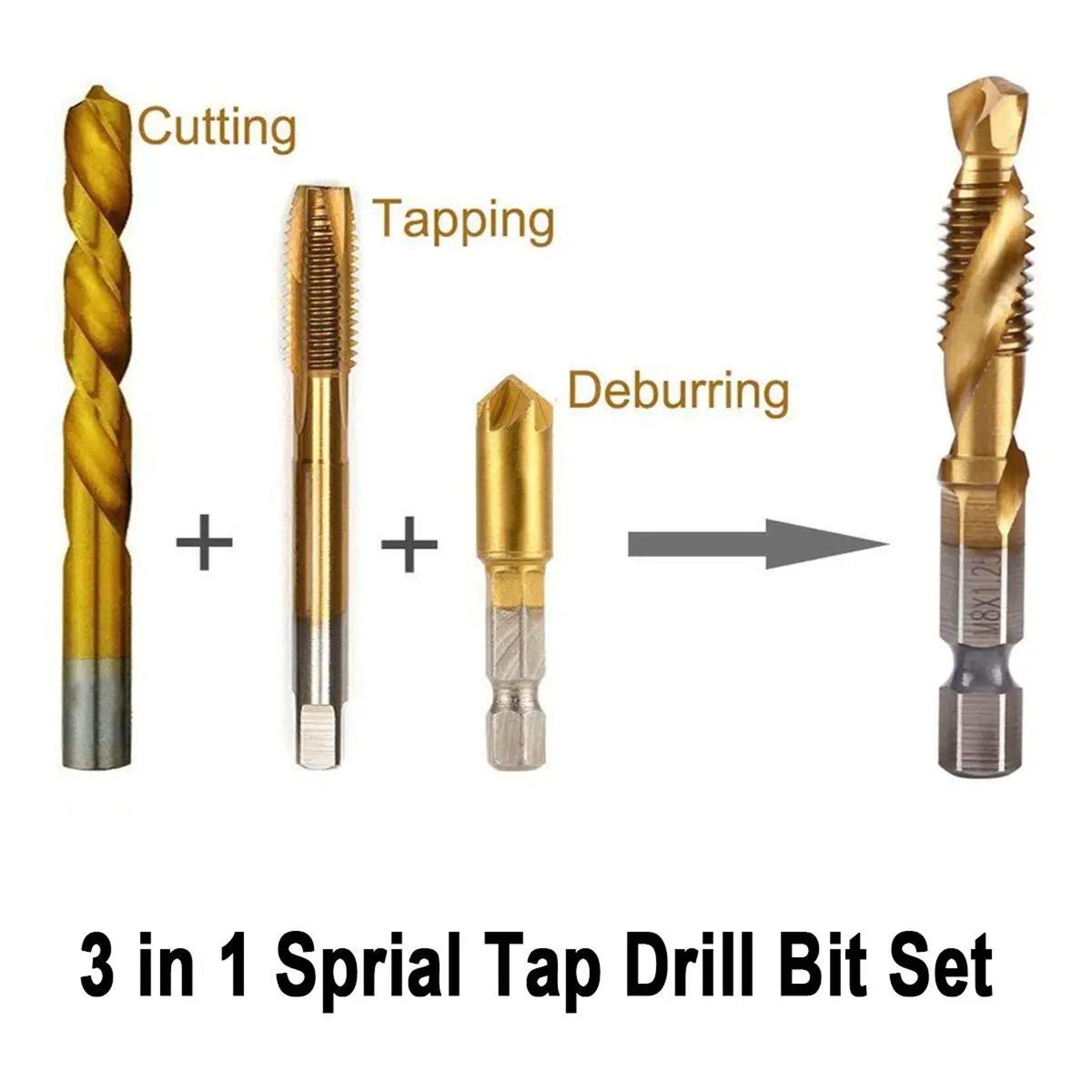 Hex Shank Titanium Plated Metric Tap Drill Bits M3 To M10 Set 2