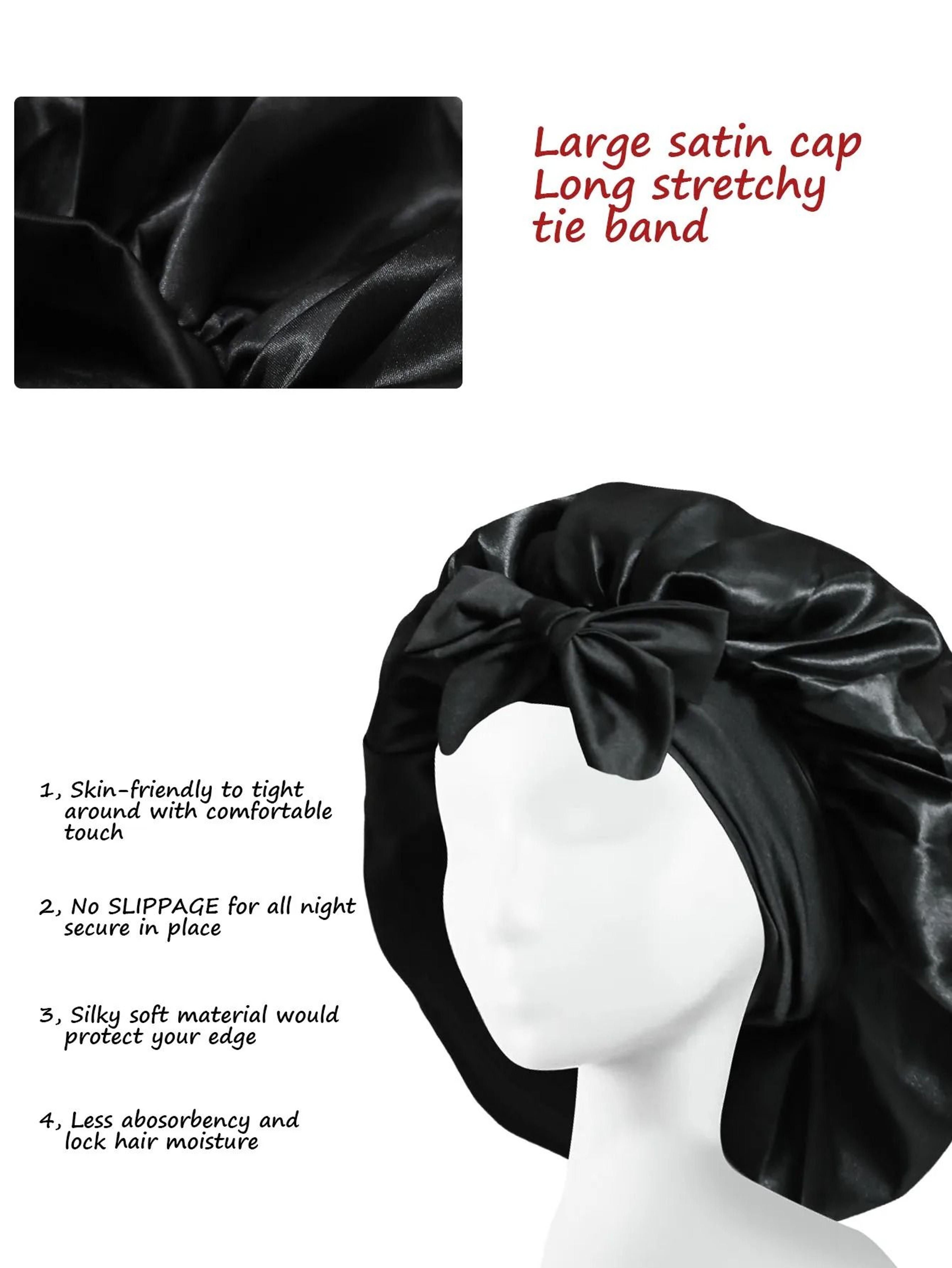 Satin Silk Bonnet Adjustable Sleep Hair Bonnet With Tie Band For Women Men 2