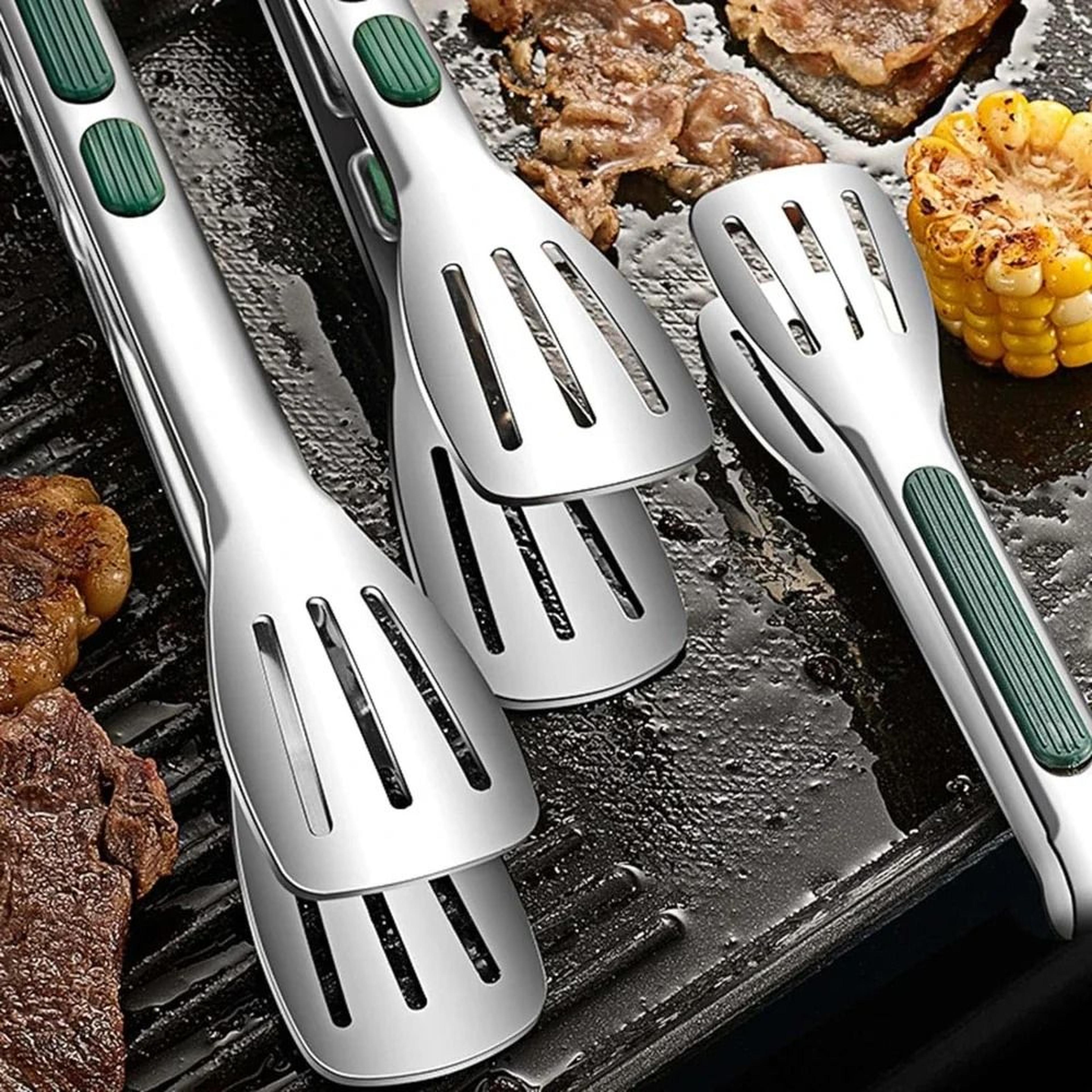Stainless Steel Food Tongs BBQ Meat Salad Bread Clamp Non Slip Kitchen Tool 1