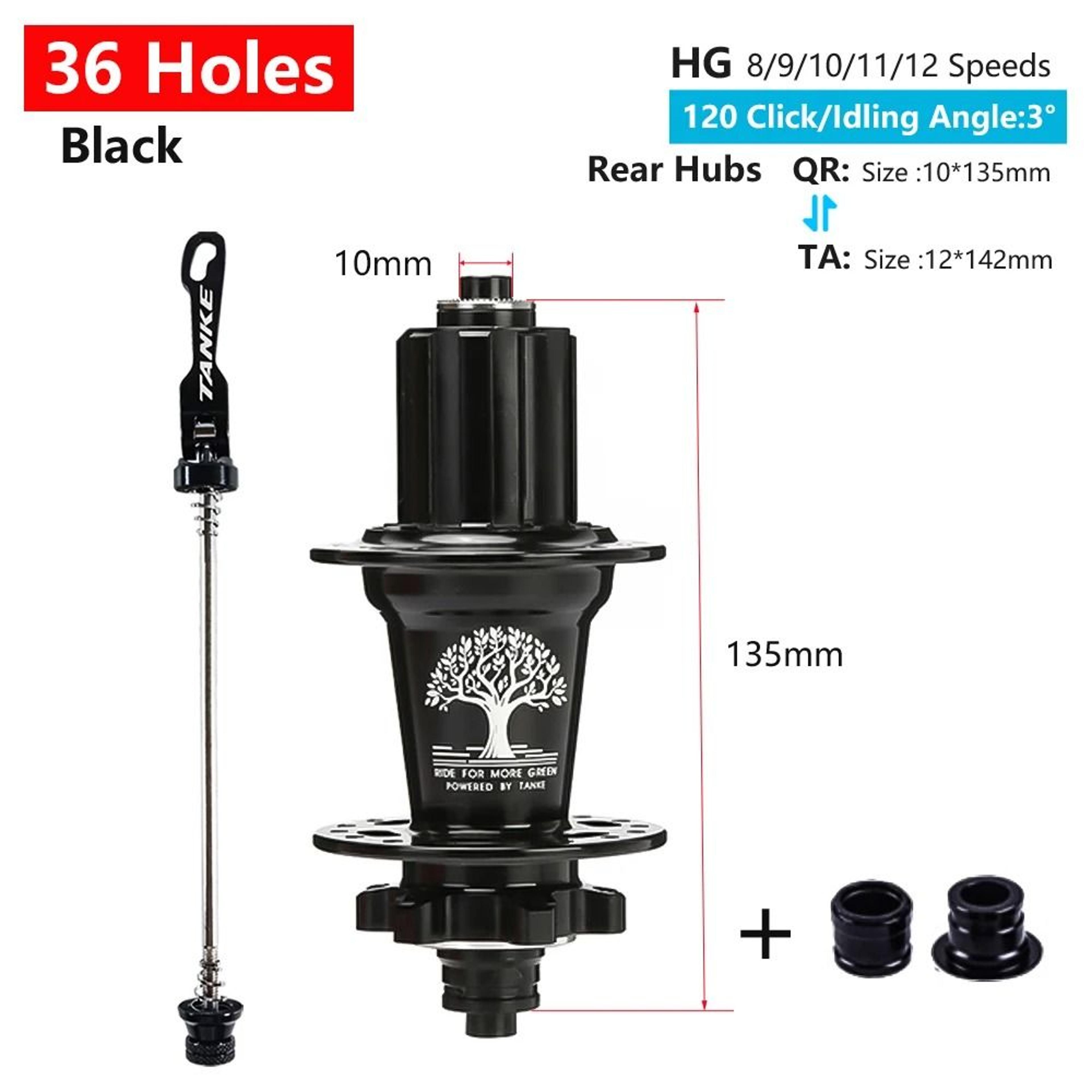 TANKE 120 Click MTB Hub Front Rear 28 32 36 Holes Disc Brake 9