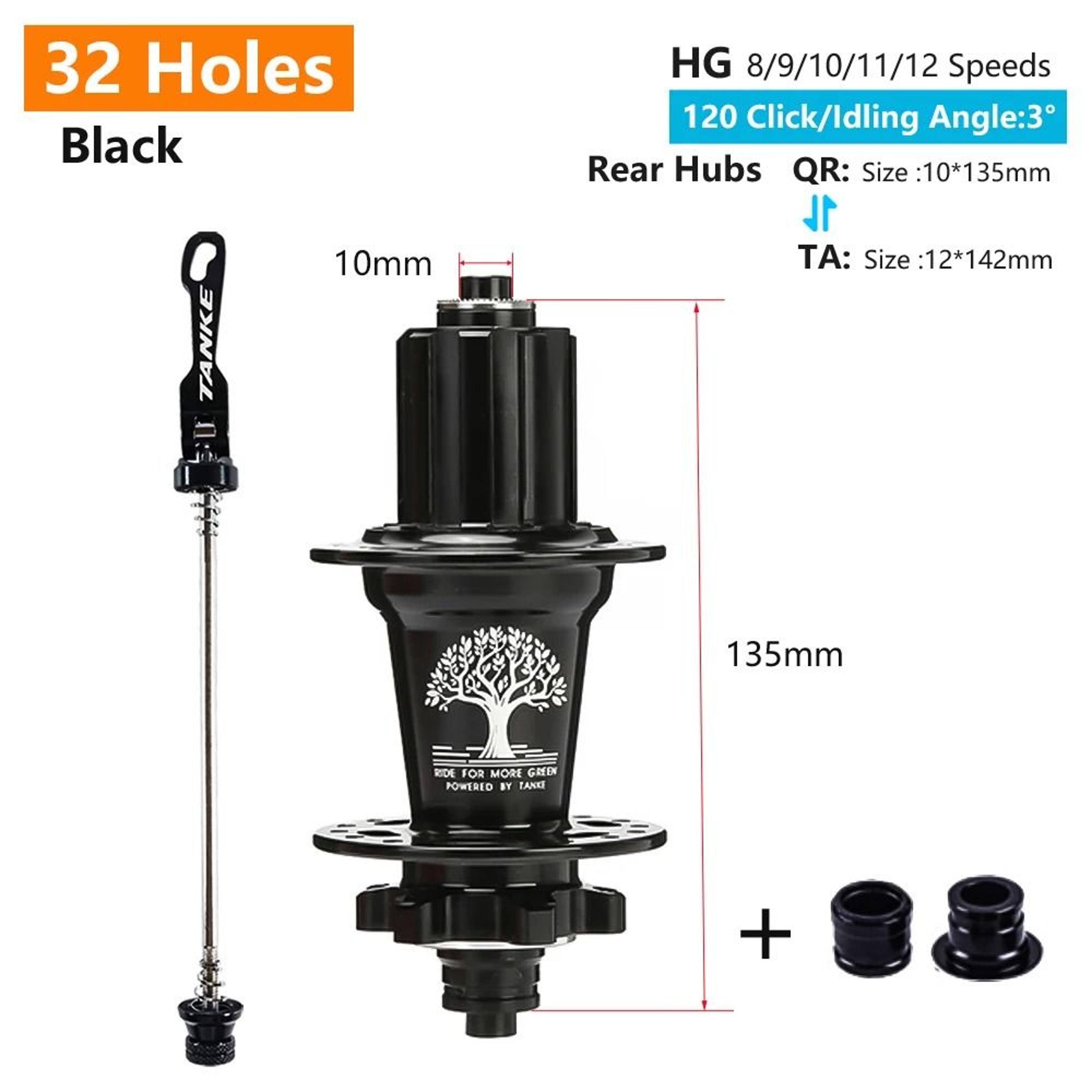 TANKE 120 Click MTB Hub Front Rear 28 32 36 Holes Disc Brake 10