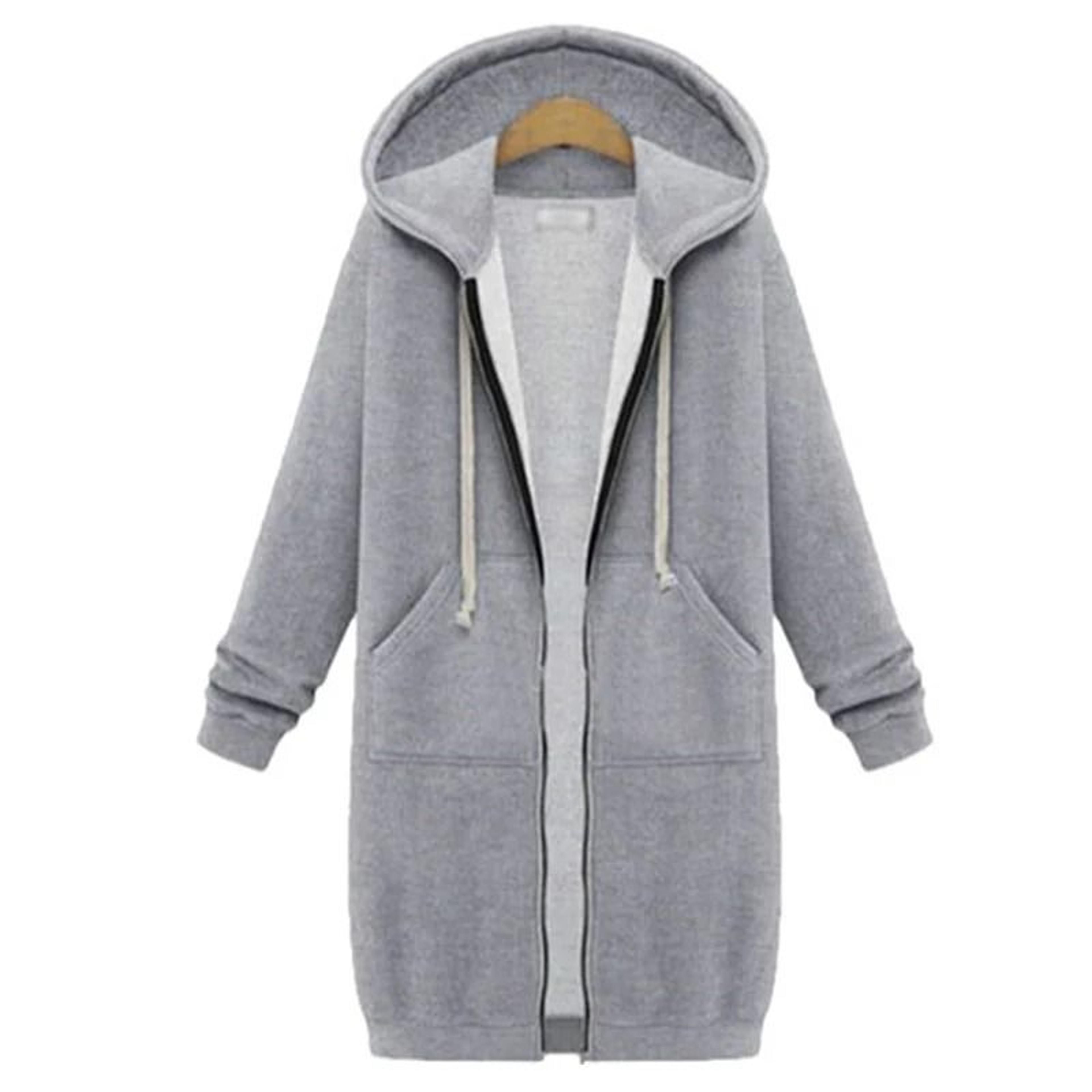 Womens Thick Hooded Maxi Jacket Parka Loose Zipper Pocket Sweatshirt Dress 5