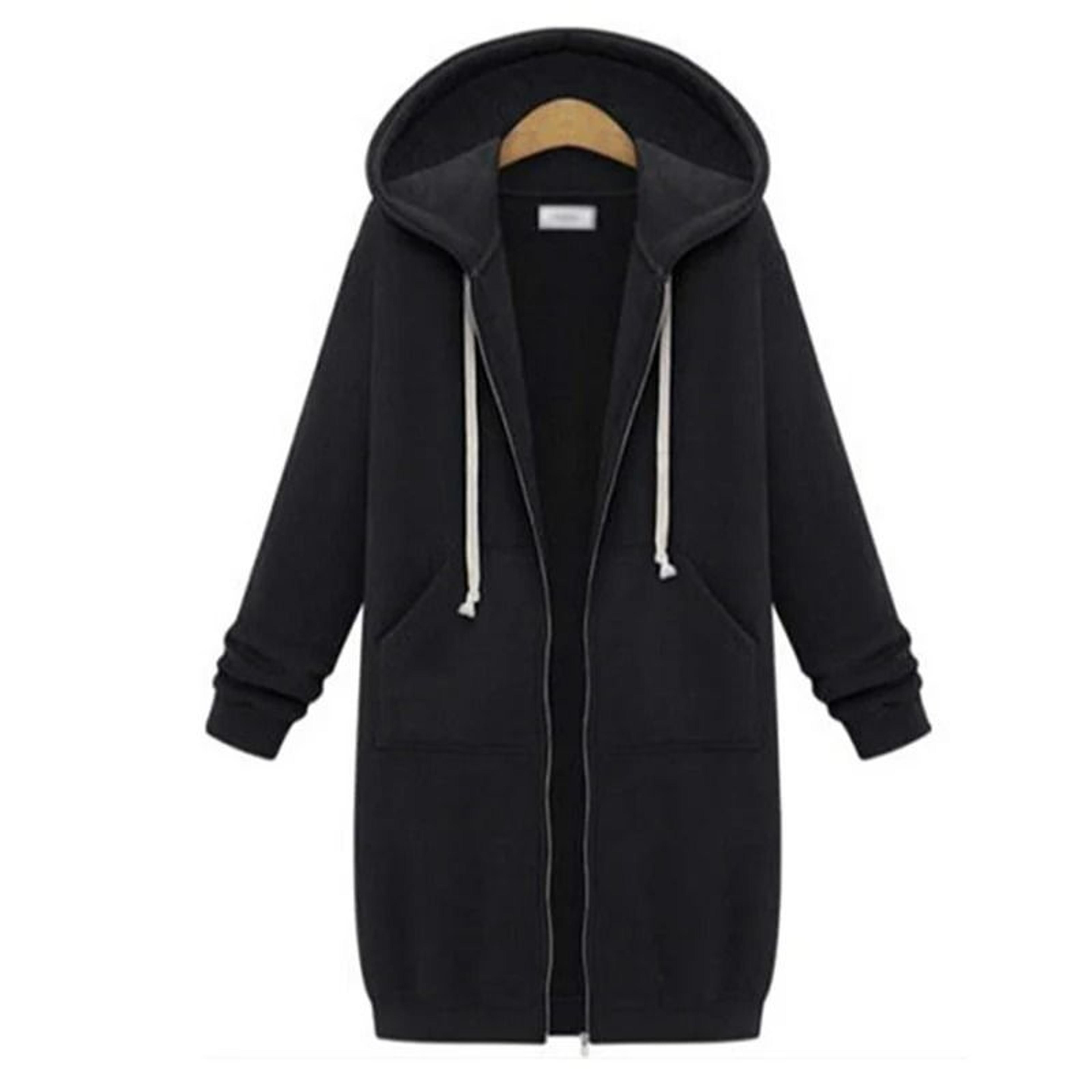 Womens Thick Hooded Maxi Jacket Parka Loose Zipper Pocket Sweatshirt Dress 6