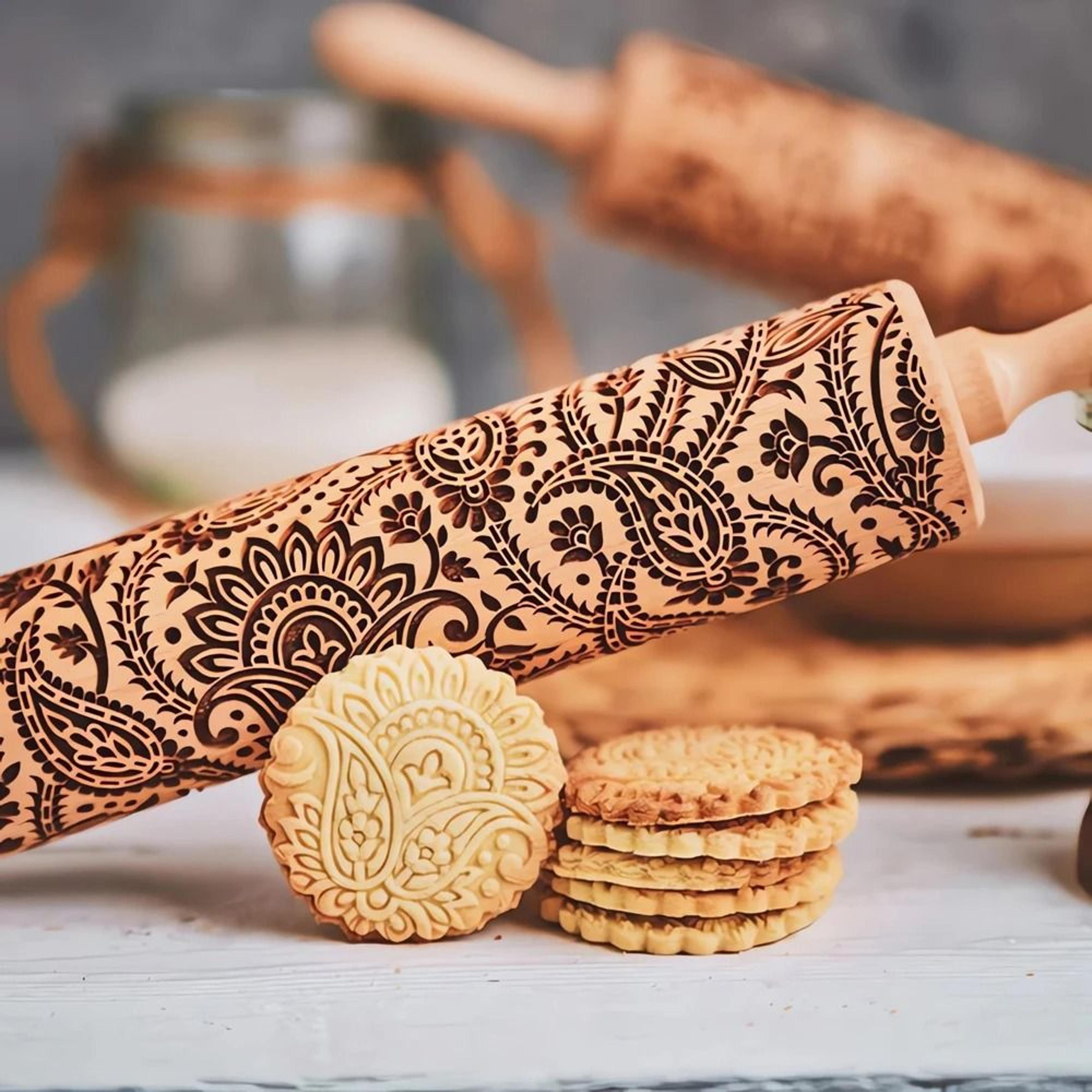 Tree Of Life Deep Engraved Wooden Rolling Pin For 3D Cookie Imprints 0