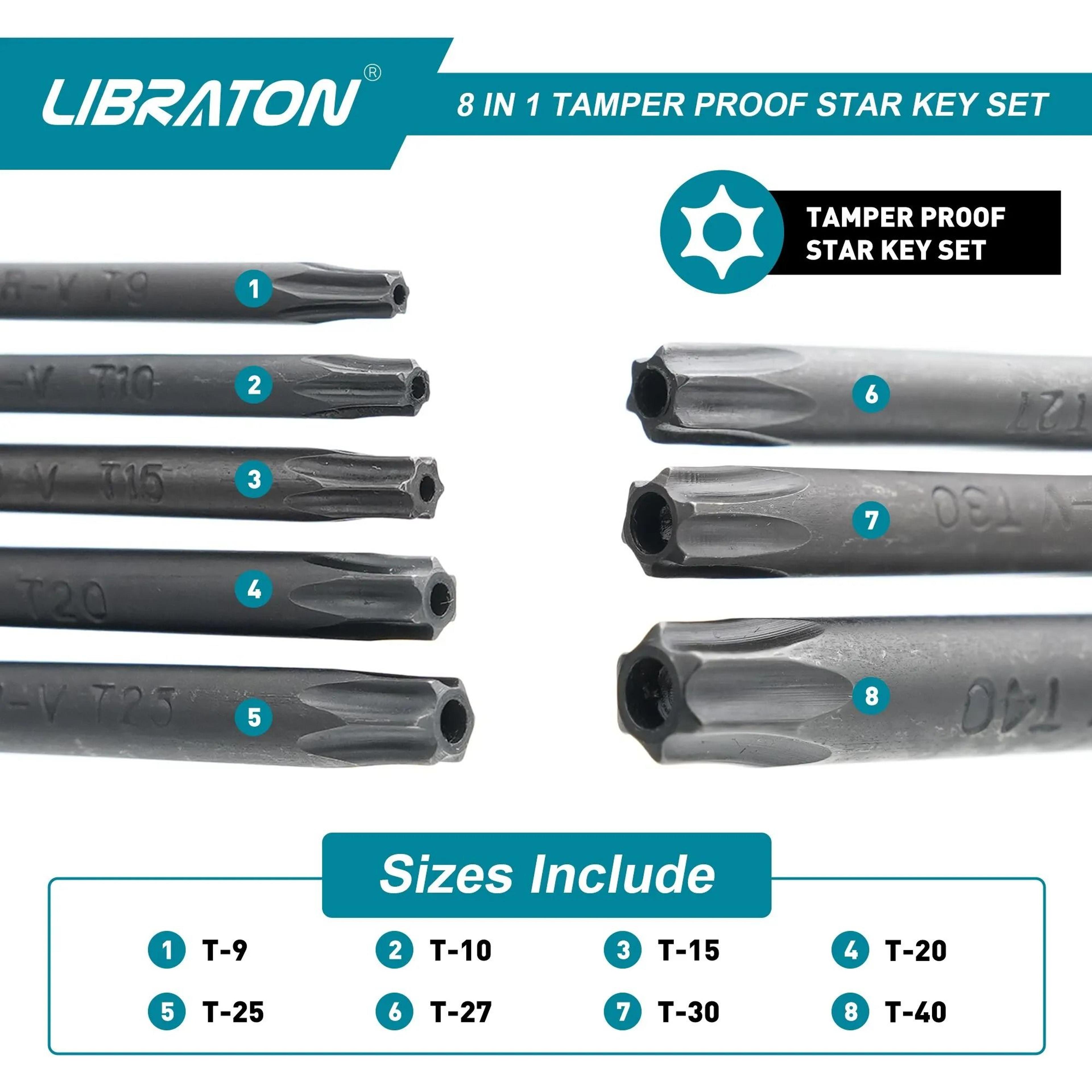 LIBRATON 8 In 1 Folding Allen Wrench Set With Metric And Tamper Proof Torx Keys 2