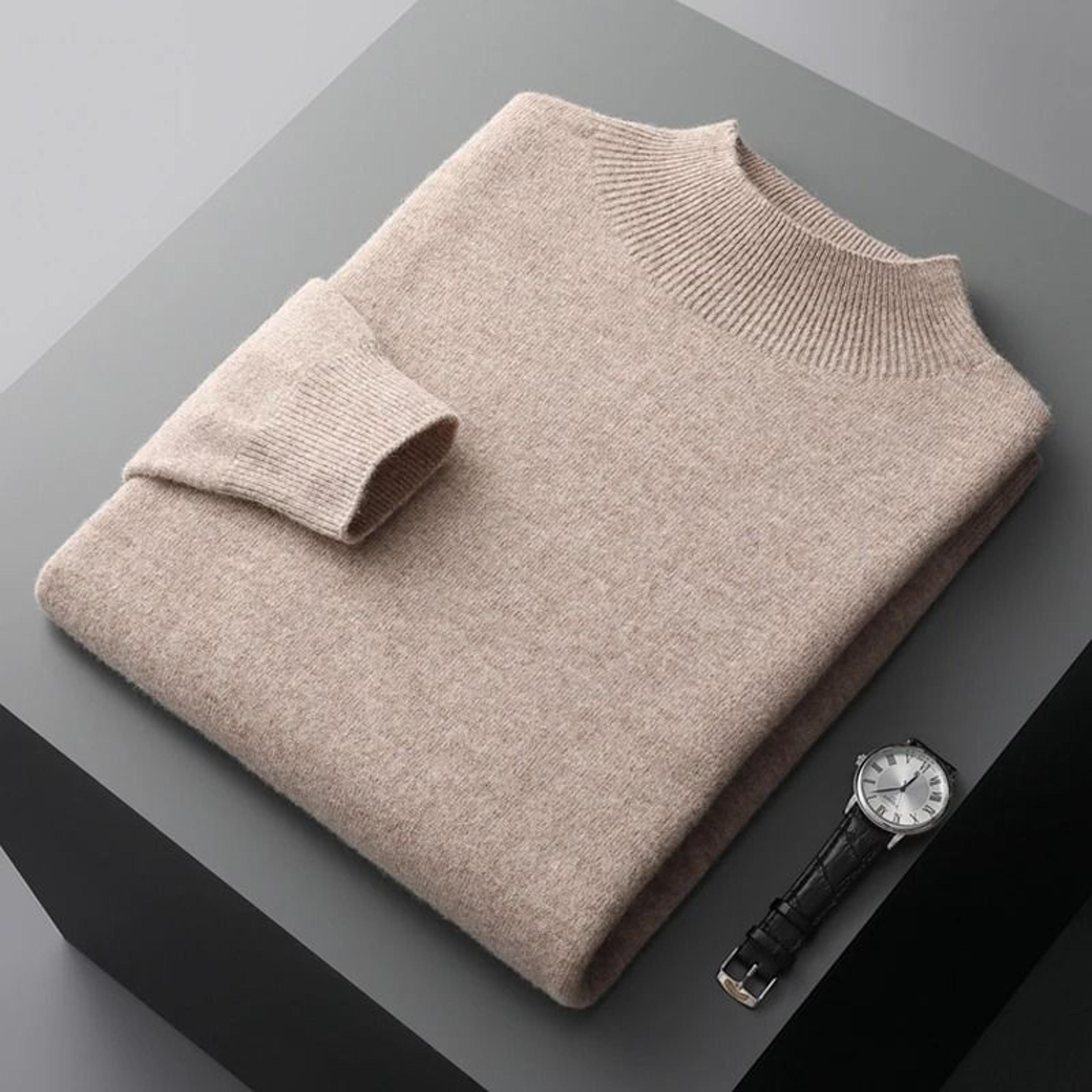 Men Casual Wool Sweater With Semi High Neck For Fall And Winter 4