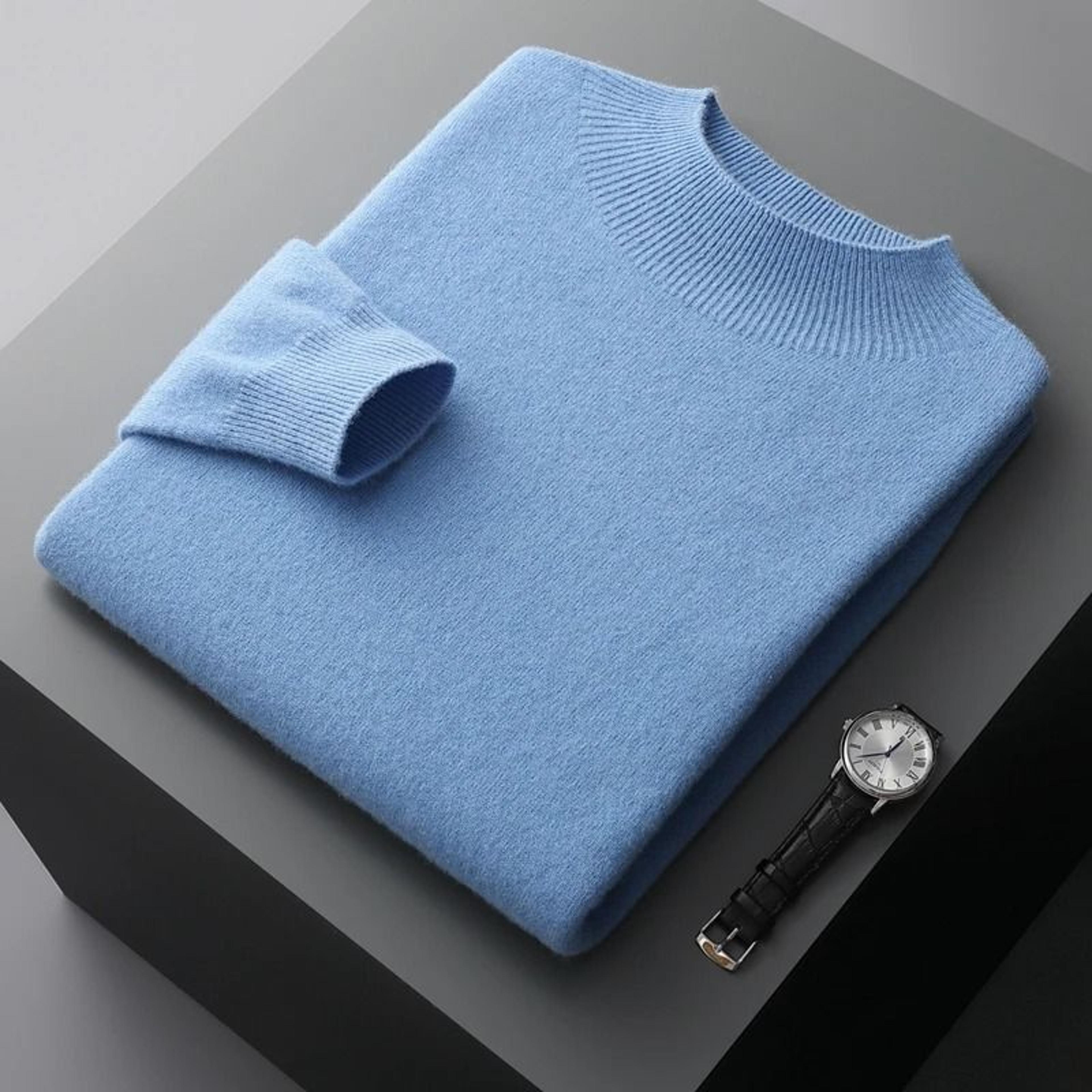 Men Casual Wool Sweater With Semi High Neck For Fall And Winter 7