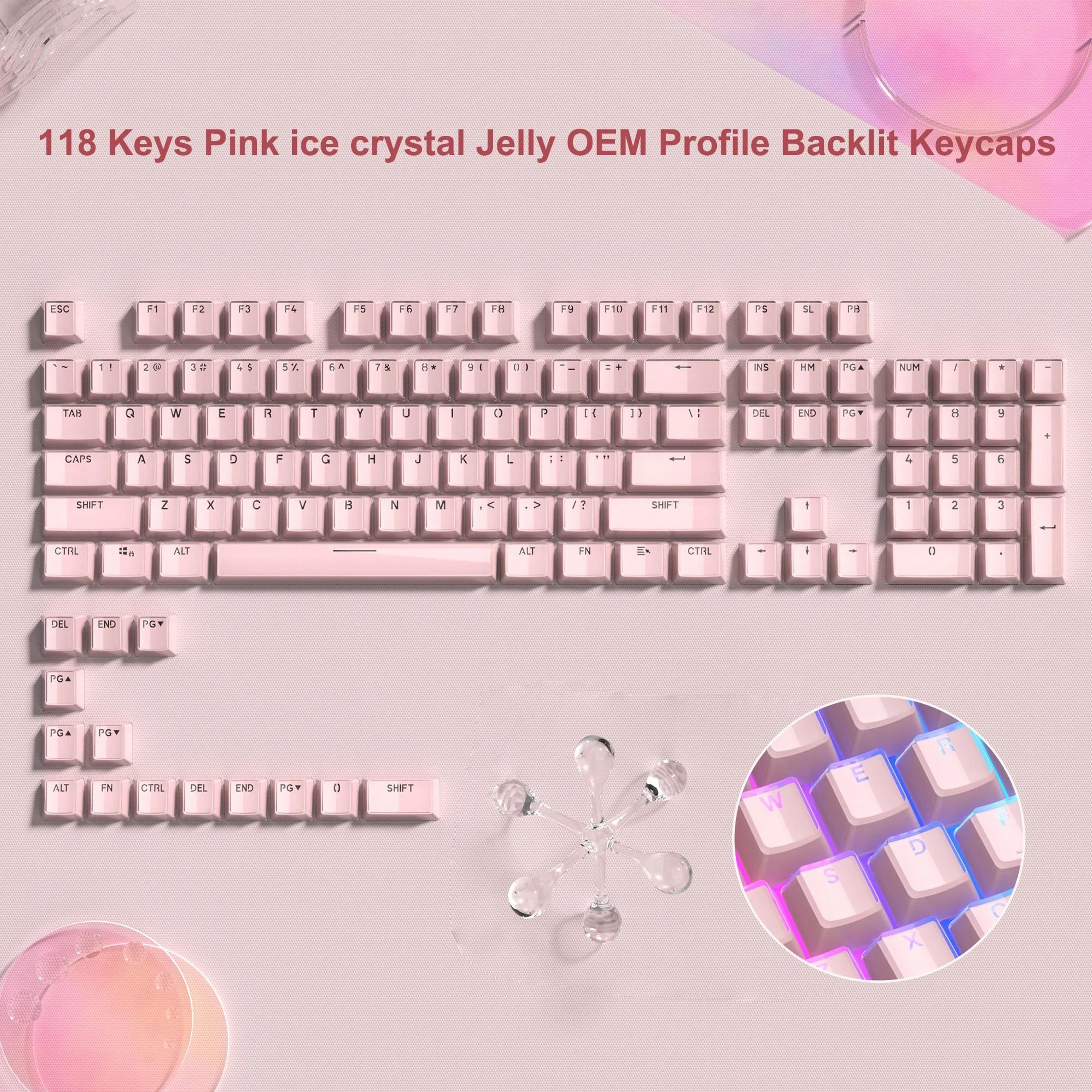 OEM Profile Pink Jello Crystal Keycap Set For MX Switches 14