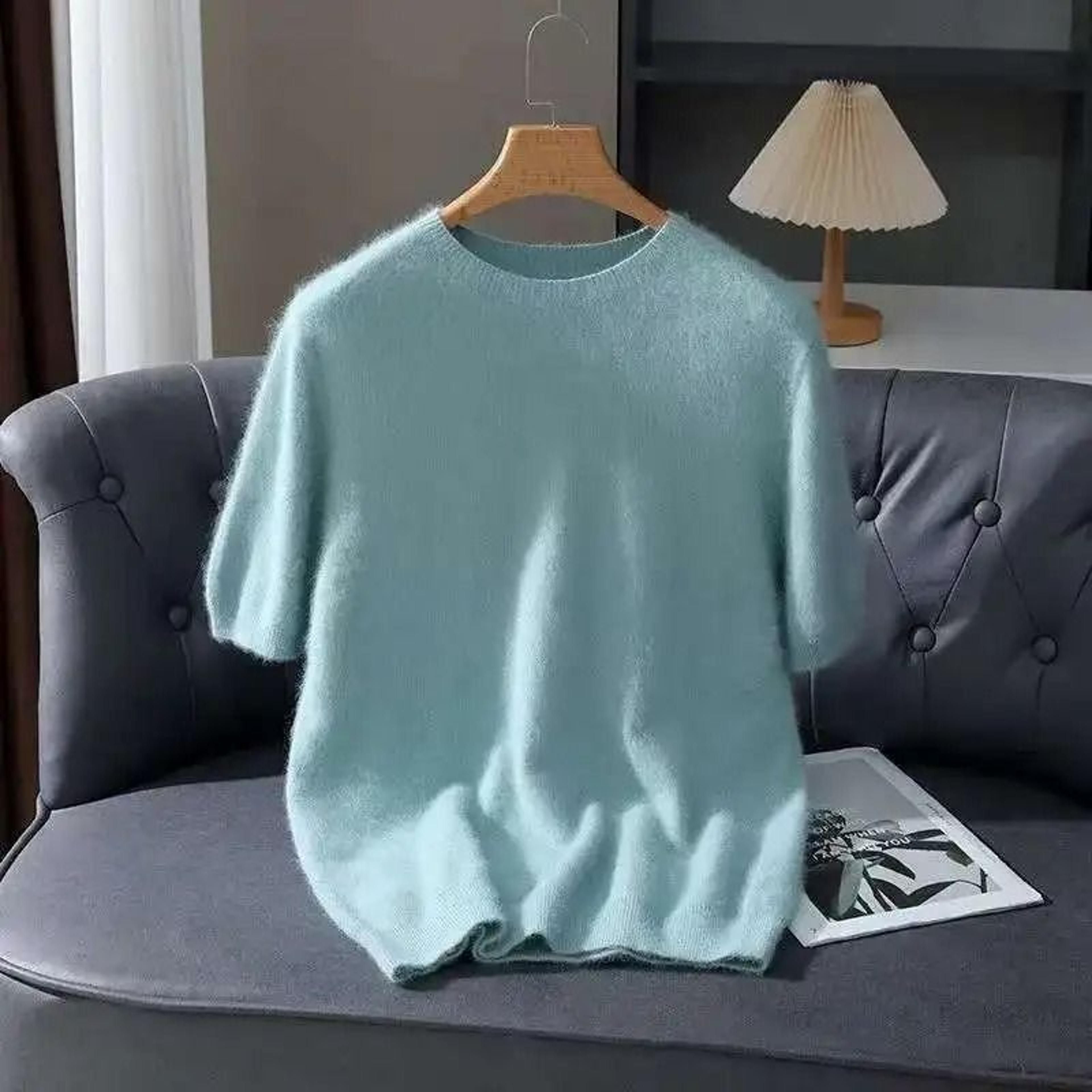 Mink Cashmere Knit Short Sleeve Sweater For Men 6